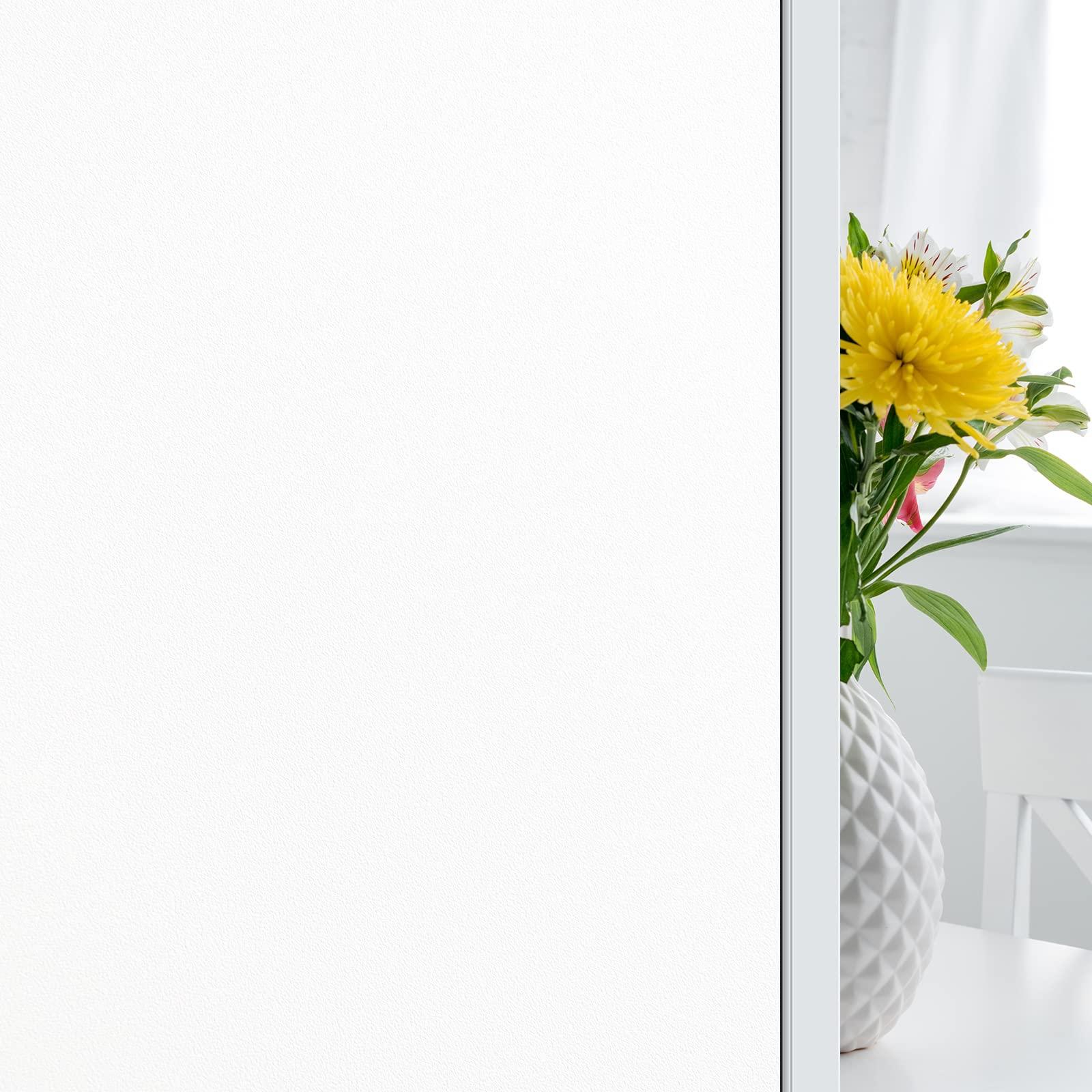 FILMGOO Filmgoo Window Privacy Film Decorate Tint Heat Control Vinyl Treatments Glass Coverings Security Door Stickers Texture Paper for Home and Office Decoration (Frosted-white, 17.7 Inch x 7.8 Feet)