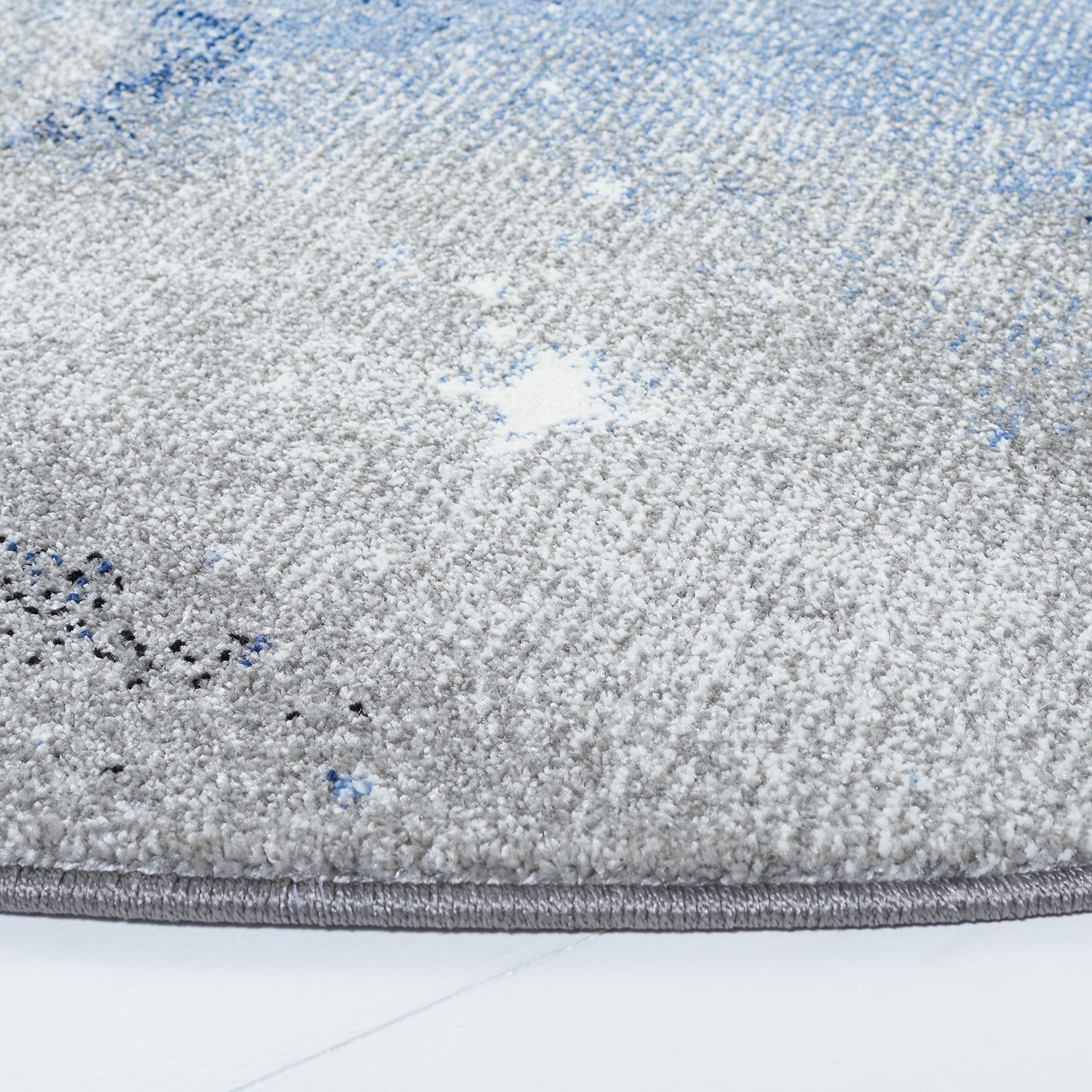 Safavieh SAFAVIEH Galaxy Collection Area Rug - 6'7" Round, Blue & Ivory, Abstract Design, Non-Shedding & Easy Care, Ideal for High Traffic Areas in Living Room, Bedroom (GAL109M)