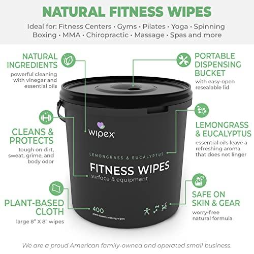 Wipex Wipex Gym Wipes Fitness Equipment Wipes, Plant-Based Cloth - Lemongrass, Eucalyptus and Vinegar Wipes to Clean Surfaces, Safe Yoga Mat Cleaner Wipes, All Purpose Gym Cleaner, 400 Count