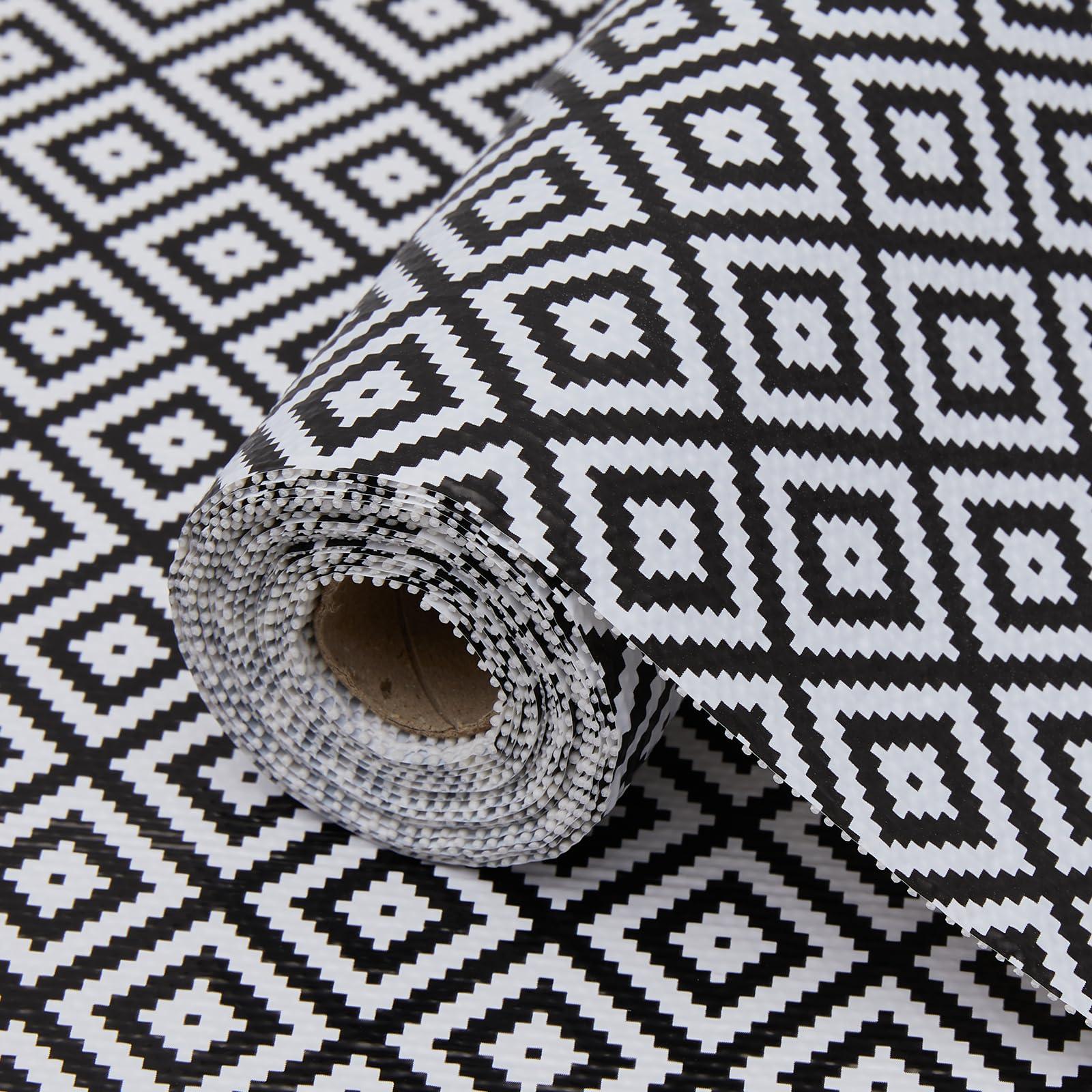 Coavas COAVAS Shelf Liner for Kitchen Cabinets Non Adhesive, Kitchen Drawer Liners Non Slip, Easy to Clean Shelf Paper, Cabinet Liners for Shelves, Dresser, Drawers, Black Rhombic, 12 in X 10 FT