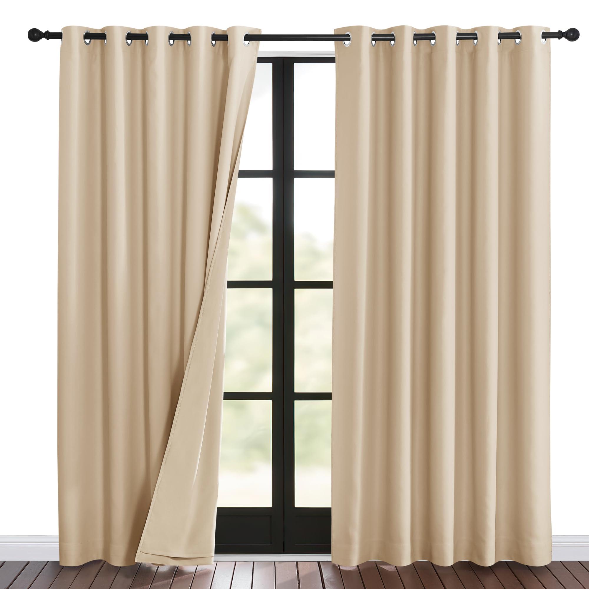 NICETOWN NICETOWN Living Room Noise Reducing Curtains, Privacy Protection & Completely Shaded Ring Top Drapes, Sound Preventing Insulated Window Treatment Curtain Panels(Biscotti Beige, 2 Pieces, W62 x L84)