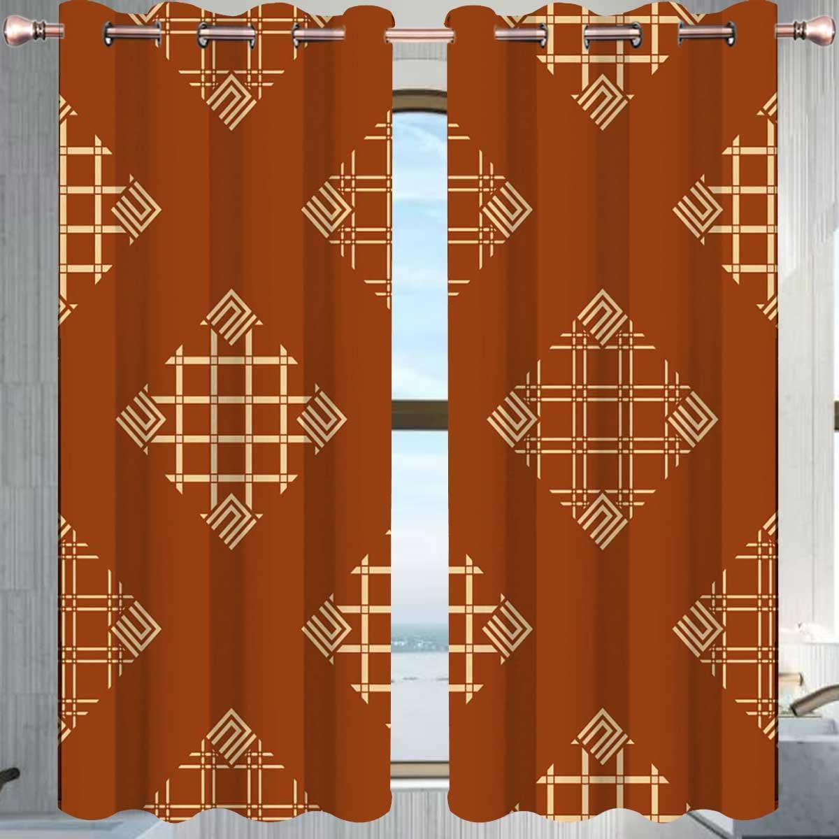 ZYMECH ZYMECH Brown Closet Curtains for Bedroom Closet Door,Geometry Lattice Line Modern Slide Door Curtain Cortinas Blackout 55in Width by 45in Height