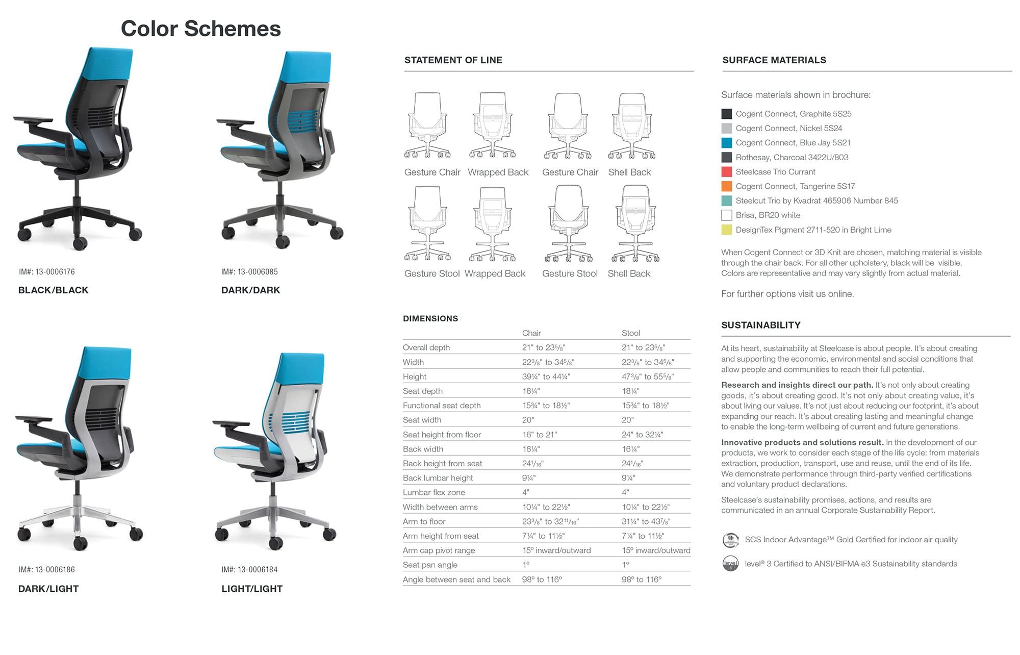 Steelcase Steelcase Gesture Office Chair - Cogent: Connect Nickel Fabric, Low Seat Height, Wrapped Back, Light on Light Frame