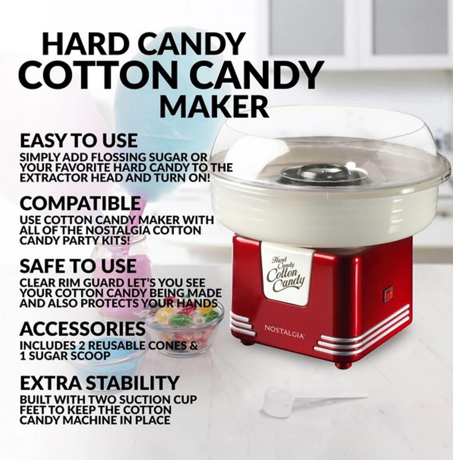 Nostalgia Nostalgia Cotton Candy Machine - Retro Cotton Candy Machine for Kids with 2 Reusable Cones, 1 Sugar Scoop, and 1 Extractor Head Retro Red