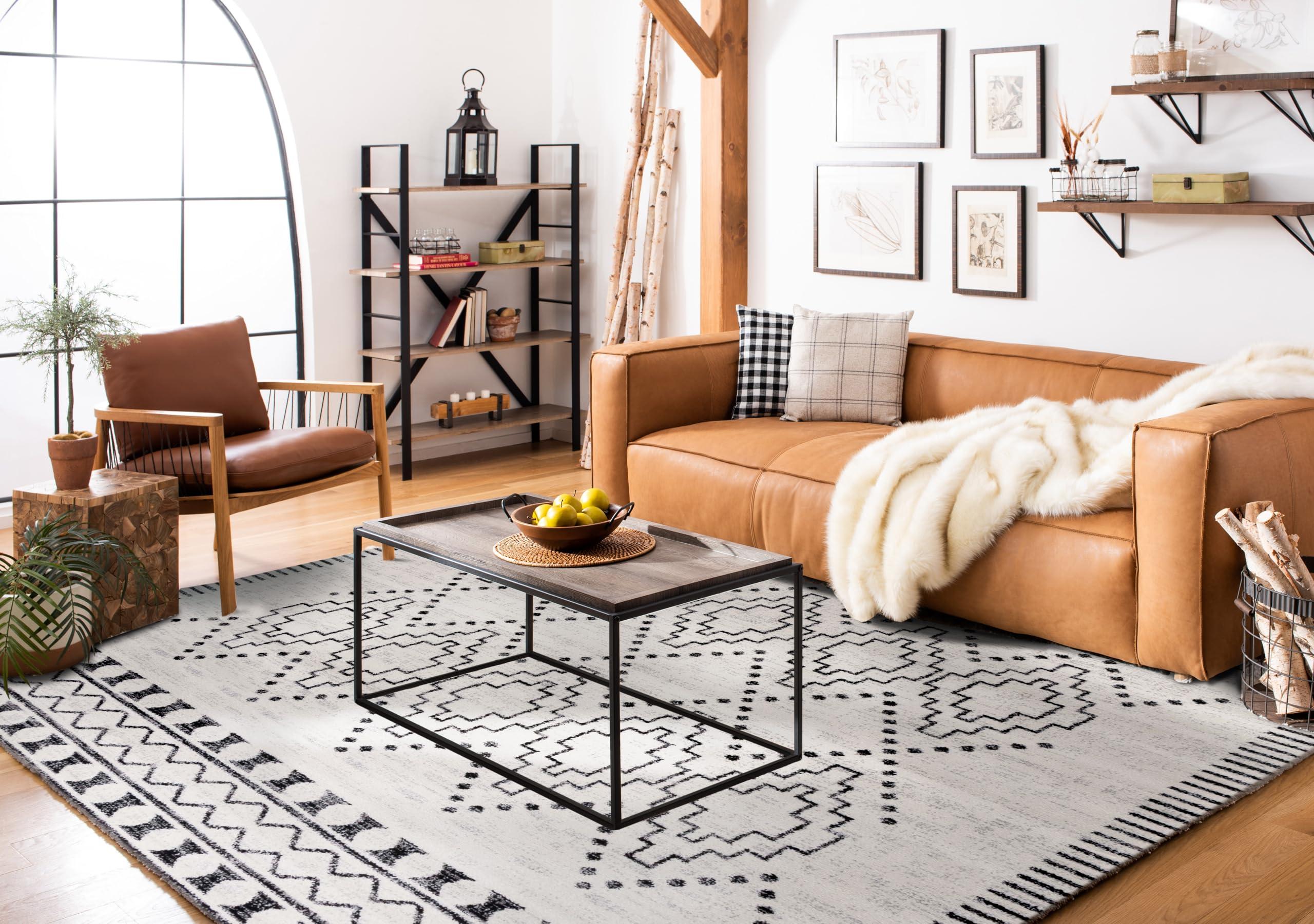 Safavieh SAFAVIEH Tulum Collection Area Rug - 8' x 10', Black & Ivory, Moroccan Boho Tribal Design, Non-Shedding & Easy Care, Ideal for High Traffic Areas in Living Room, Bedroom (TUL646Z)