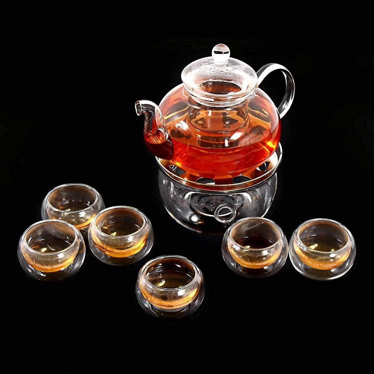 IURDSGIEOOOEWSU Chinese Tea Set 8 Pcs/Set Handmade Teapot Set Heat-Resisting Warmer Clear Glass Tea Pot Double Wall Teapot Cup Filtering Drink Home Decor Tea Set