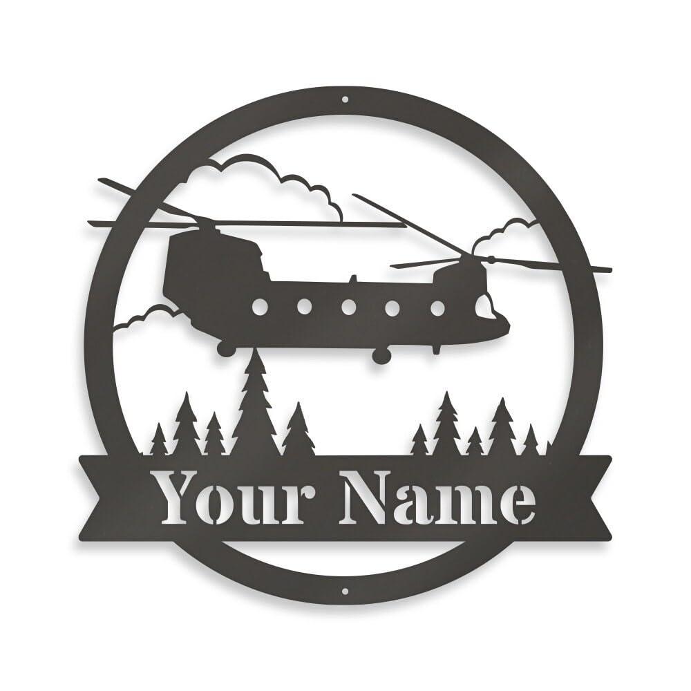 yguaszm Chinook Helicopter Monogram Personalized Aviation Signs, Custom Pilot Gifts, Unique Helicopter Wall Art, Customizable Metal Decor for Aviation Enthusiasts