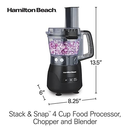 Hamilton Beach Hamilton Beach Stack & Snap 4-Cup Mini Food Processor & Vegetable Chopper, 250 Watts, for Slicing, Shredding, and Puree, Black (70510)