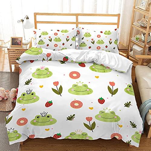 BIDY Kawaii Cartoon Frog Pattern Bedding Duvet Cover Set for Childern Twin Size Fish Cloud Music Note Print Comforter Cover Set Girls Boys Teens Bedroom Quilt Cover Set with 1Pillowcase