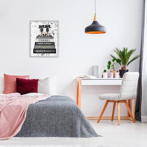 Stupell Industries Stupell Industries Glam Fashion Book Stack Grey Bow Pump Heels Ink, Design by Amanda Greenwood Gray Framed Wall Art, 24 x 30, Black