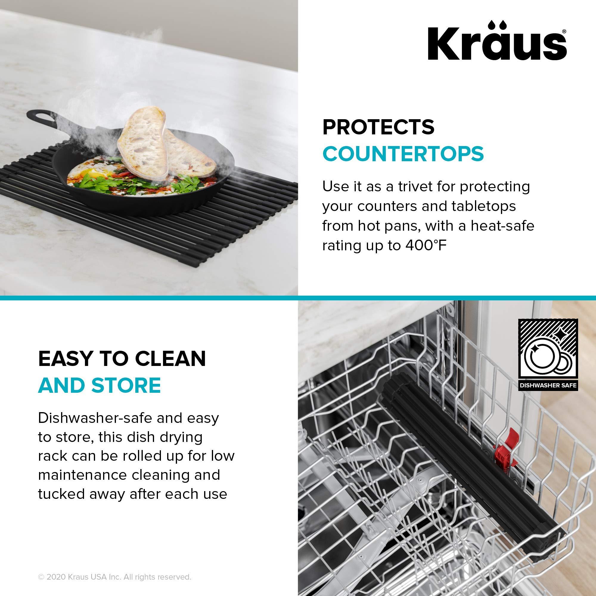 Kraus Kraus Multipurpose Over-Sink Roll-Up Dish Drying Rack, Colander and Trivet in Light Grey, KRM-10GREY