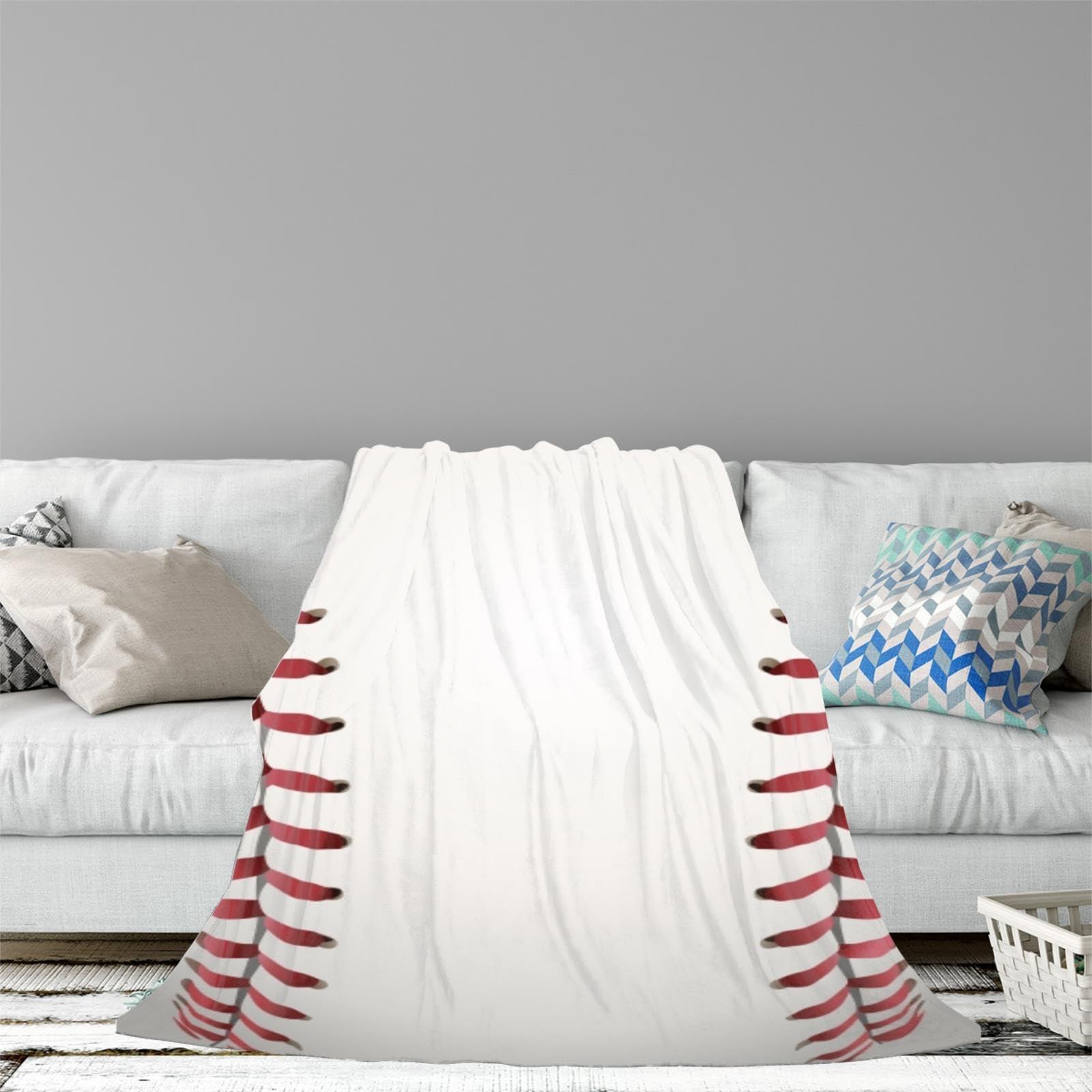 XING7DAY Baseball Blanket Soft Flannel Sport Ball Throw Blanket Baseball Throw Gifts for Boys and Adults Cozy Blanket for Baseball Lover All Season Couch Bed Sofa Home Decor (50\"x60\", White Baseball)
