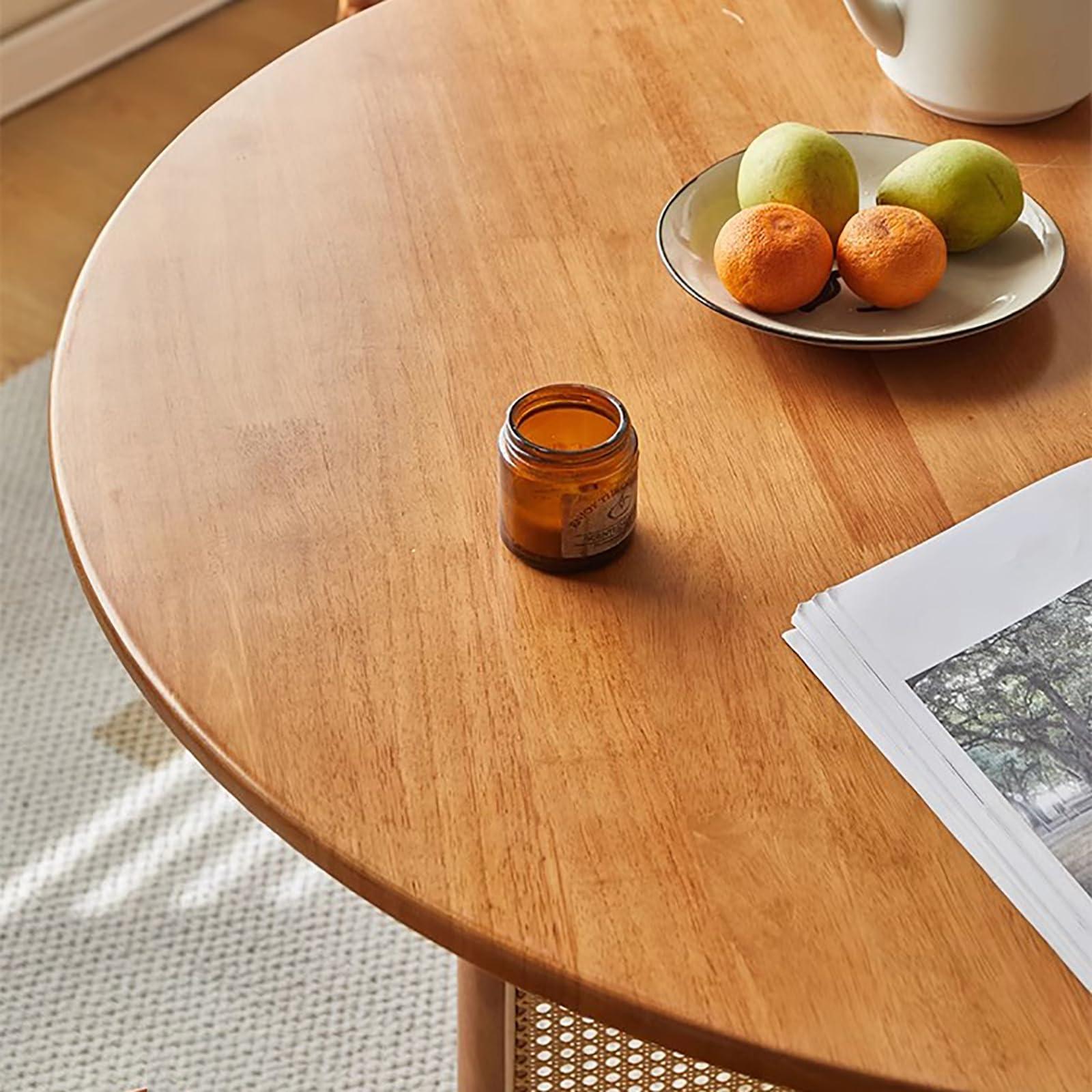 JIXDILO JIXDILO Mid-Century Modern Dining Table,Solid Wood Pedestal Dining Table,Wooden Kitchen Dining Room Tables,Rattan Base,Farmhouse Dining Table for 2,4,6,8(31.5inch, Round)