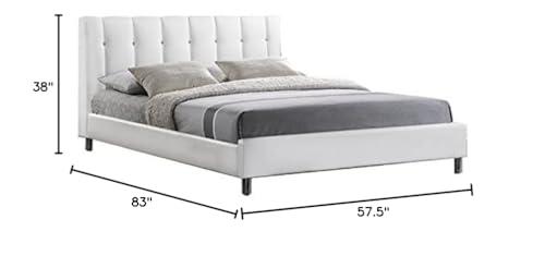 BOWERY HILL BOWERY HILL Full Platform Bed with Faux Leather Headboard in White