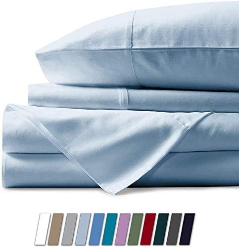 Superior World Mart Superior World Mart- 600 Thread Count - 100% Egyptian Cotton -4 Piece Bed Sheet Set, Solid Fits 16" Deep Pocket Mattress Bed Sheet Set (Queen, Light Blue)