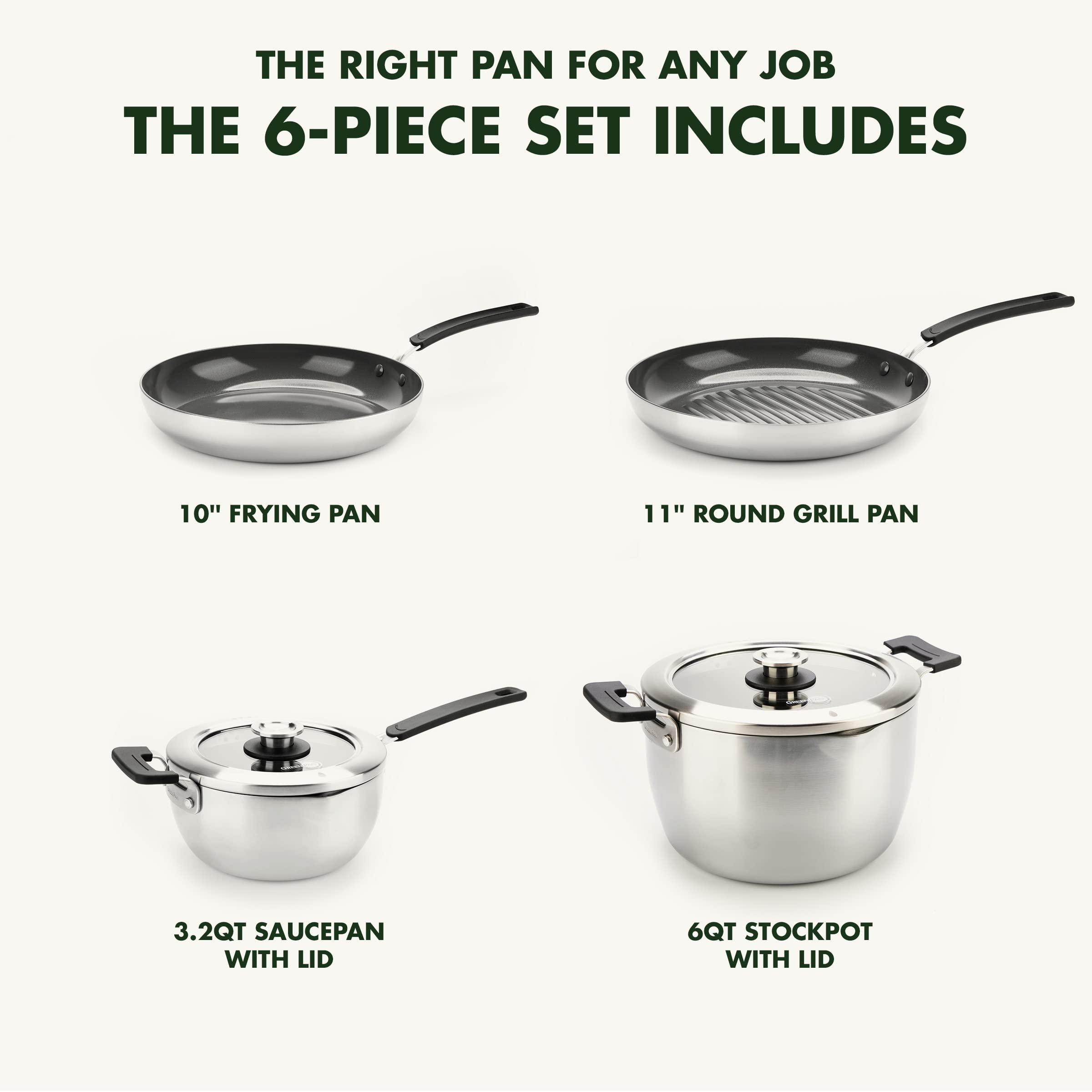 GreenPan GreenPan Levels Stackable Hard Anodized Healthy Ceramic Nonstick, 6 Piece Pots and Pans Cookware Set PFAS-Free, Dishwasher Safe, Black