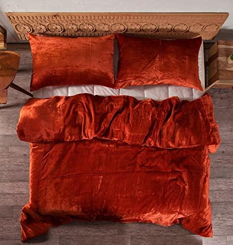 DecorAvenue DecorAvenue Ultra-Luxe Crushed Velvet Duvet Covers Set Rust Queen Boho Bedding UO Comforter Bedding Donna Cover,3 Pc Duvet Set, Luxury Hotel Quality 1 Duvet and 2 Pillowshams (90" x 90")