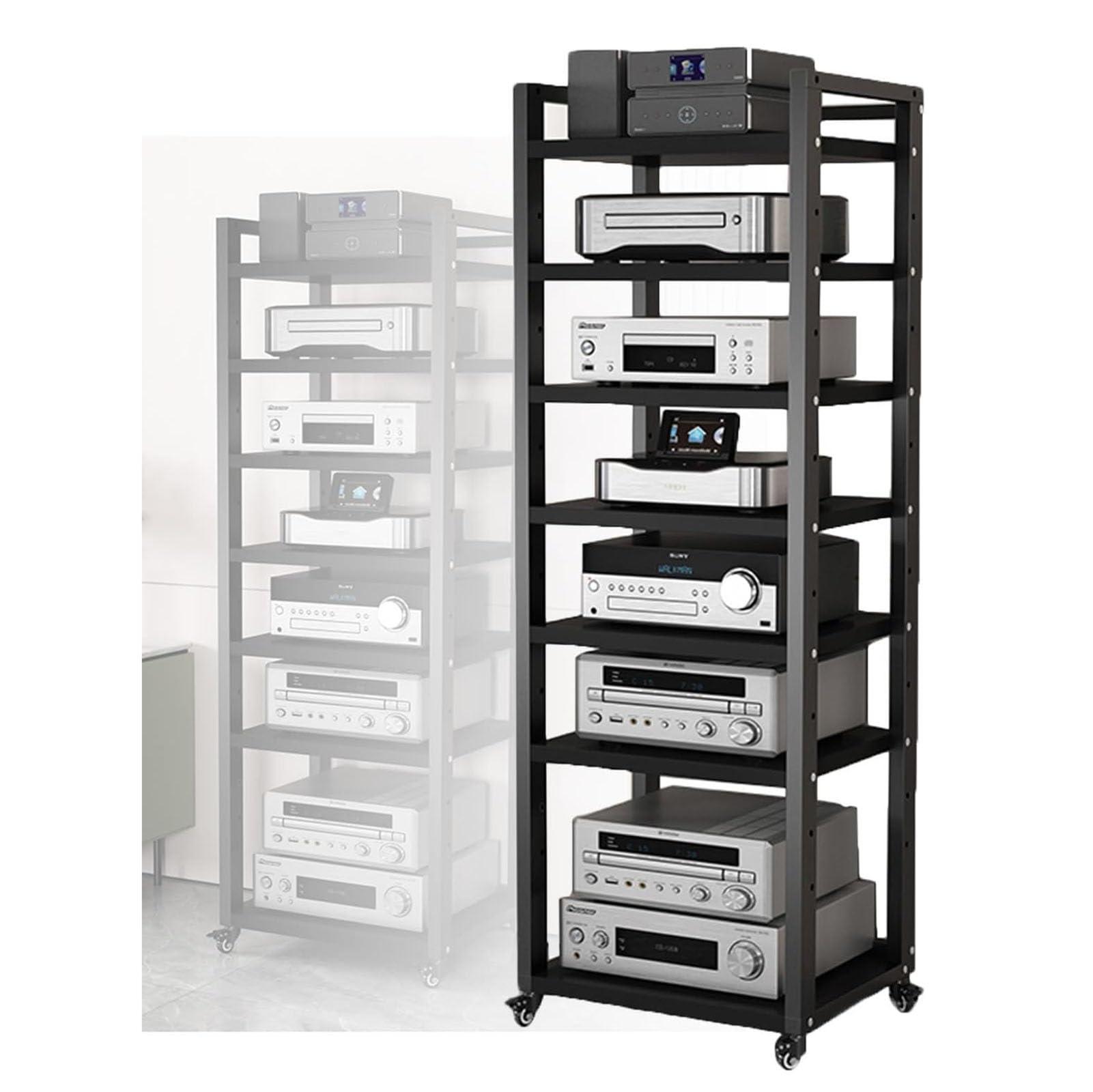 HOFSSI HOFSSI Movable 7 Shelves Audio Video Media Stand Cabinet with Height Adjustable Wooden Shelf Modern AV Cabinet, Entertainment Stereo Component Storage(Size : 50x40x131cm)