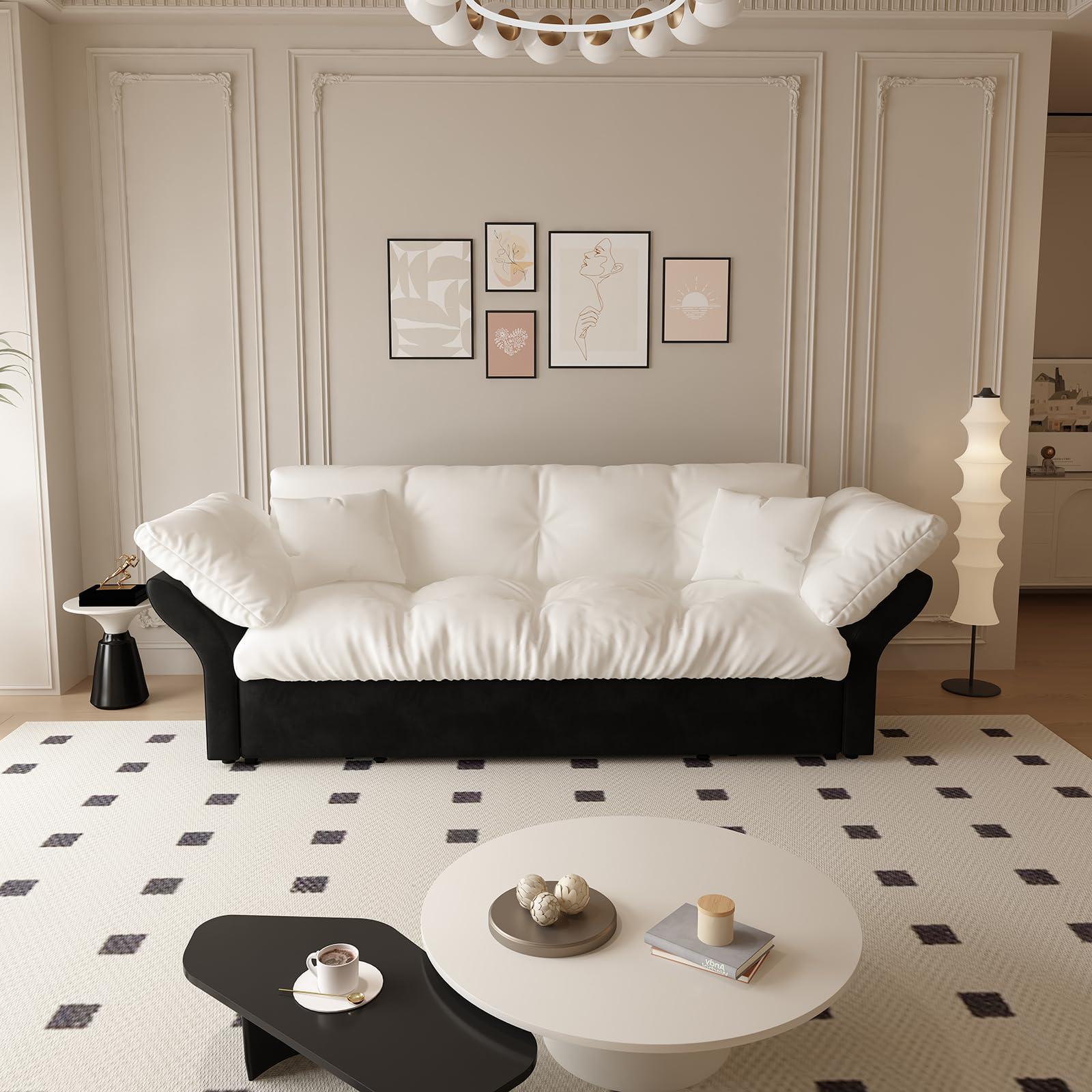 CAPCAEK CAPCAEK 74.8" Queen Pull Out Sofa Bed, Luxury Velvet Convertible Sleeper Couch Futon, Comfy Cloud Pullout Couches,Loveseat Recliner for Living Room Office RV Small Places (Beige, 74.8'')