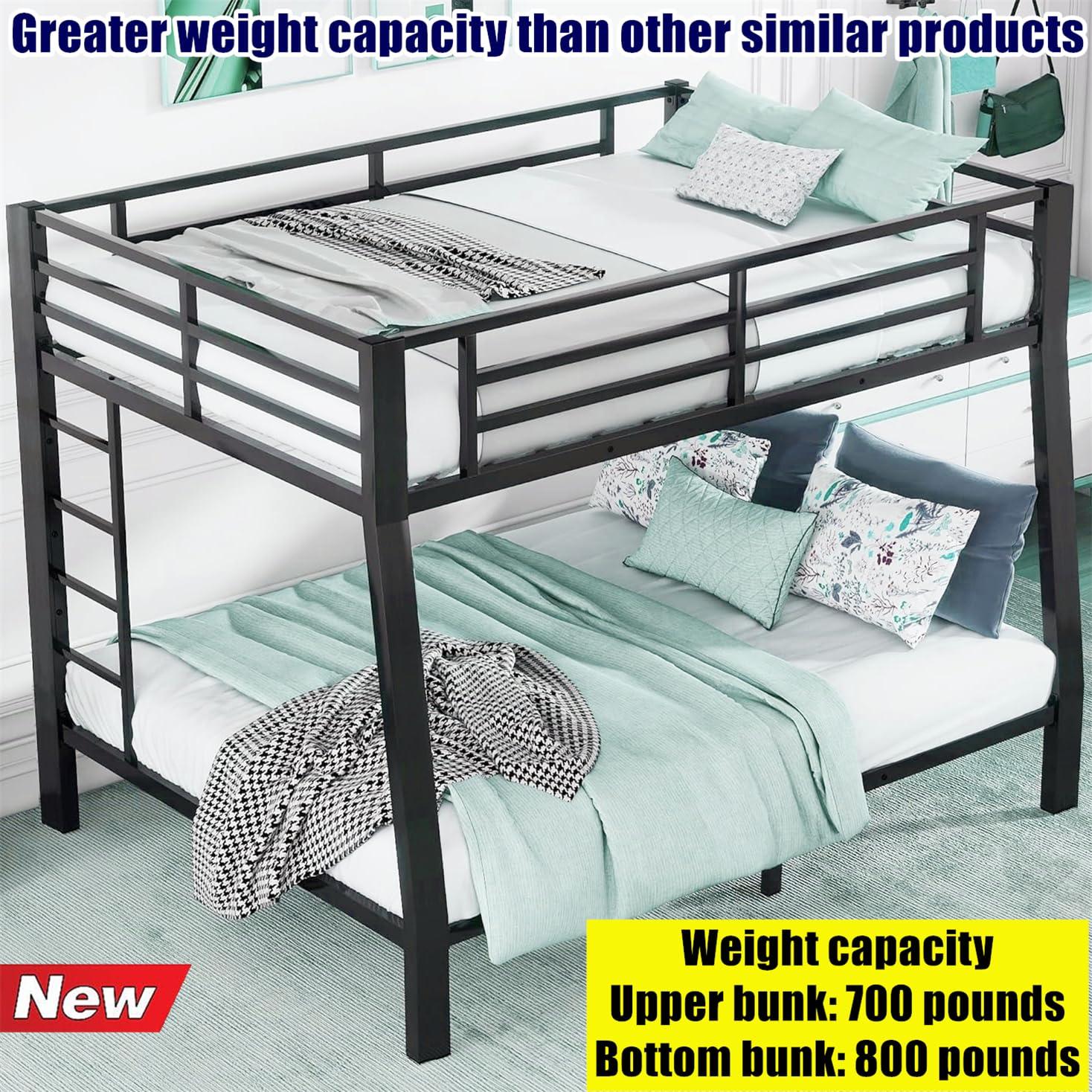 LEEKAF LEEKAF Stronger & Higher Quality Metal Bunk Bed Full XL Over Queen Size Bunkbed, Thicken Heavy Duty More Stable Steel Bunk Queen Bed with Enhanced Legs & Ladder (Faster Assembly) (Full XL Over Queen)
