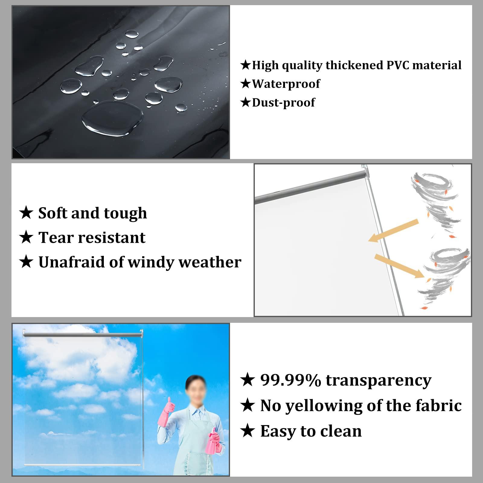 XLHWJCP Transparent PVC Roller Blinds,Windproof Rainproof Dustproof,Clear Balcony Curtains,Window Roller Shade with Fitting,for Kitchen Bathroom Porch Pergola Garage Terrace (WxH:120x250cm/47.2x98.4in)