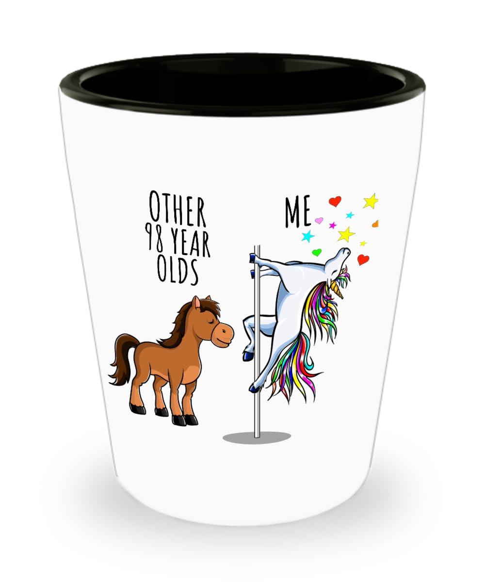 EzGift Unicorn 98 Year Olds Shot Glass Other Me Funny 98th Birthday Girl Gift For Women Her Sister Mom Coworker Friend Cute Magical Present Gag 1.5 Oz Shotglass