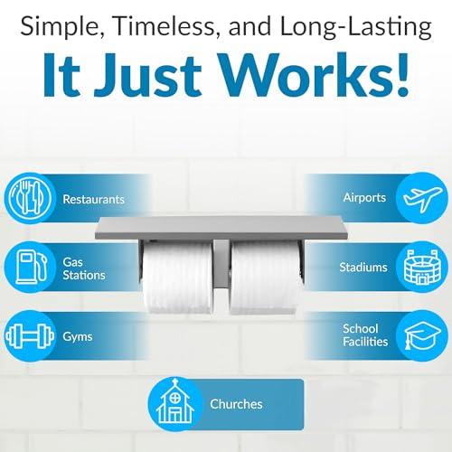 Bobrick Bobrick Toilet Tissue Dispenser with Utility Shelf, Surface-Mounted, Satin-Finish Stainless Steel, Holds Two Standard Rolls, Dual Roll Capacity, Ideal for Commercial Restrooms (Model B-2840)
