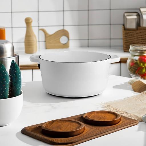 Kana Lifestyle Milo by Kana 5.5-quart Enameled Cast Iron Dutch Oven with Lid | Premium Casserole Cooking Pot | Enamel Coating Inside and Out | Oven Safe and Dishwasher Friendly (White with Gold Knob)