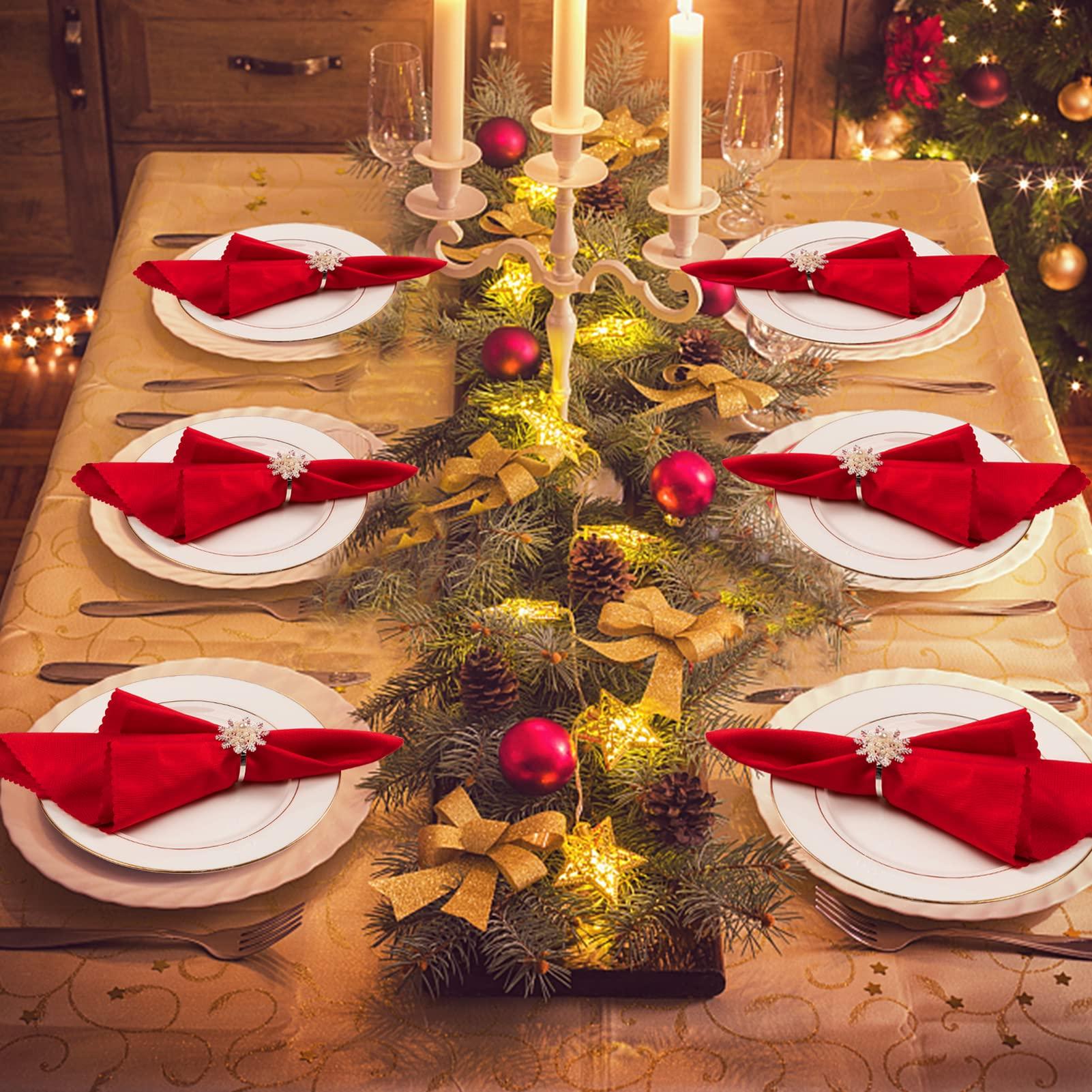 ANPHSIN Christmas Napkin Rings- Set of 6 Snowflake with Pearl Napkin Holder Rings Silver Xmas Napkin Buckle for Christmas Holiday Party Dinner Wedding Banquet Dinning Table Settings Decoration