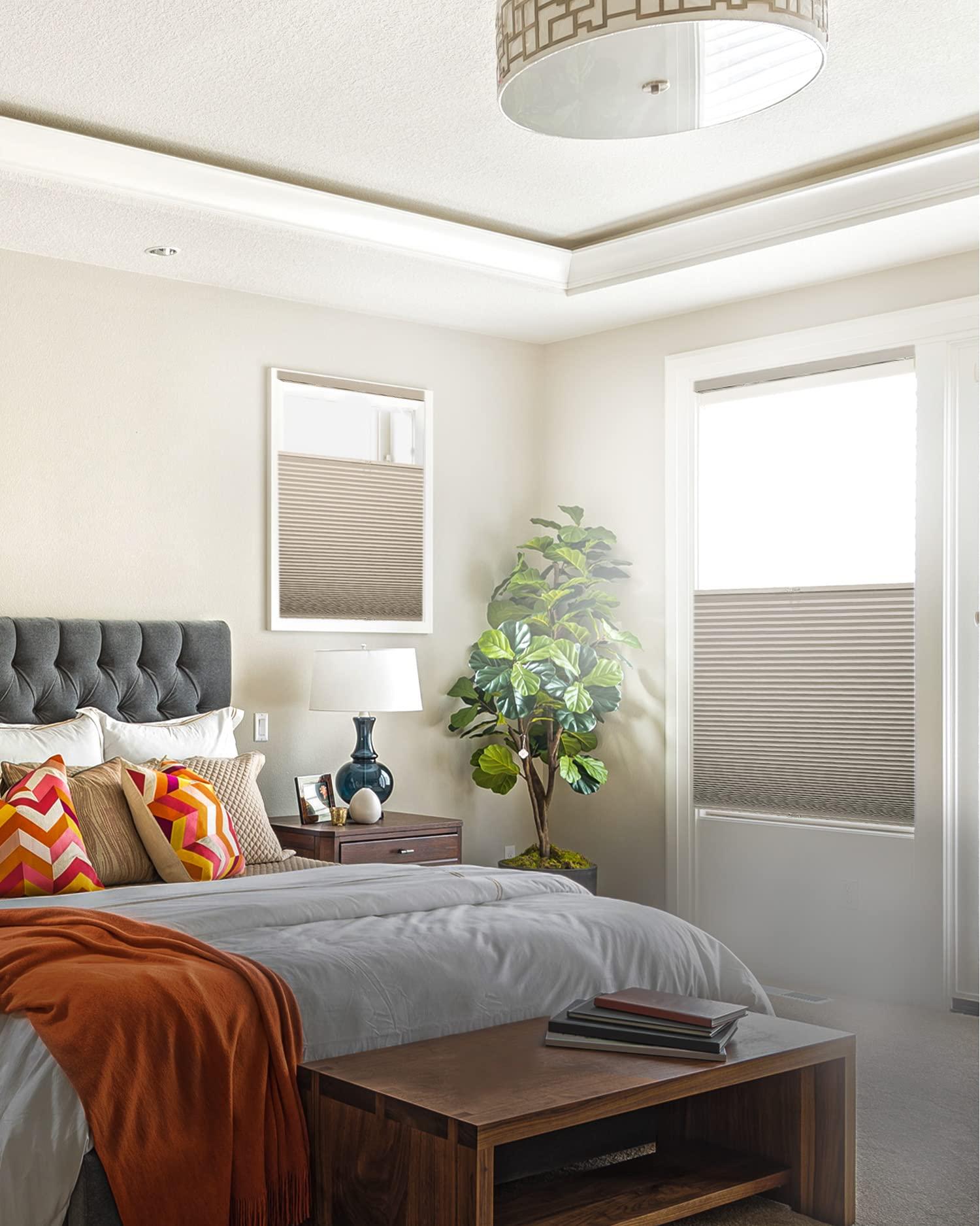 CHICOLOGY CHICOLOGY Cellular Shades, Top Down Bottom Up Shades, Blinds for Windows, Window Shades for Home, Door Blinds, Window Coverings, Cellular Blinds,Khaki Grey - Blackout, 57.25" W x 72" H