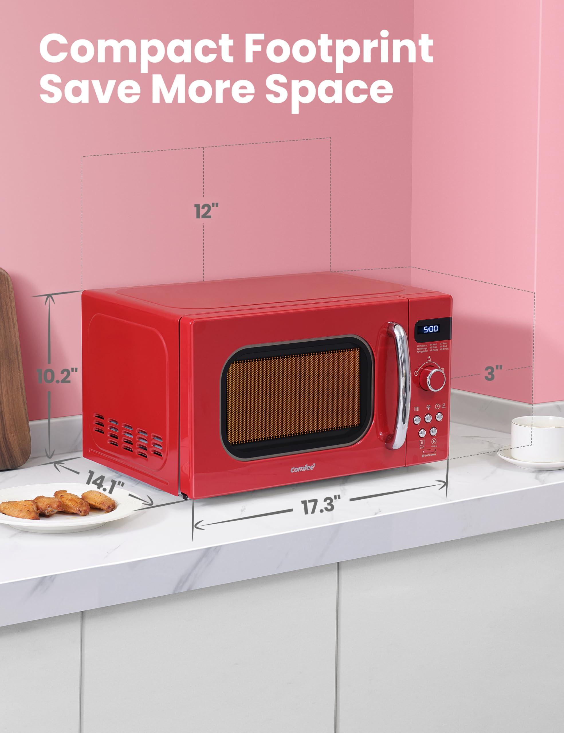 COMFEE\' COMFEE\' Retro Small Microwave Oven With Compact Size, 9 Preset Menus, Position-Memory Turntable, Mute Function, Countertop, Perfect For Small Spaces, 0.7 Cu Ft/700W, Red, AM720C2RA-R