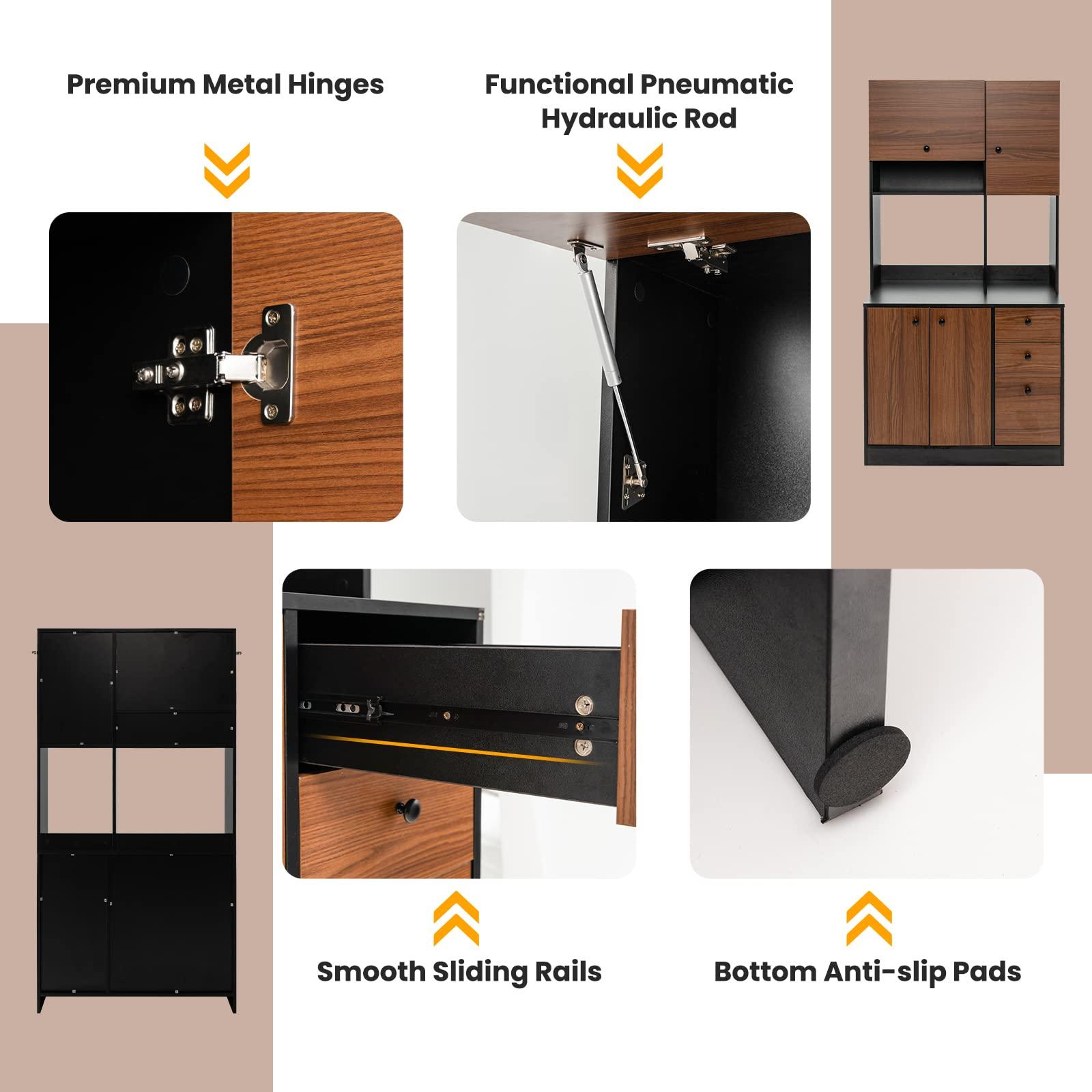 LOKO LOKO 71 Tall Kitchen Pantry Storage Cabinet, Freestanding Buffet Hutch with Doors, Adjustable Shelves, 3 Drawers and Microwave Stand, Kitchen Hutch for Dining Room, Living Room (Walnut)