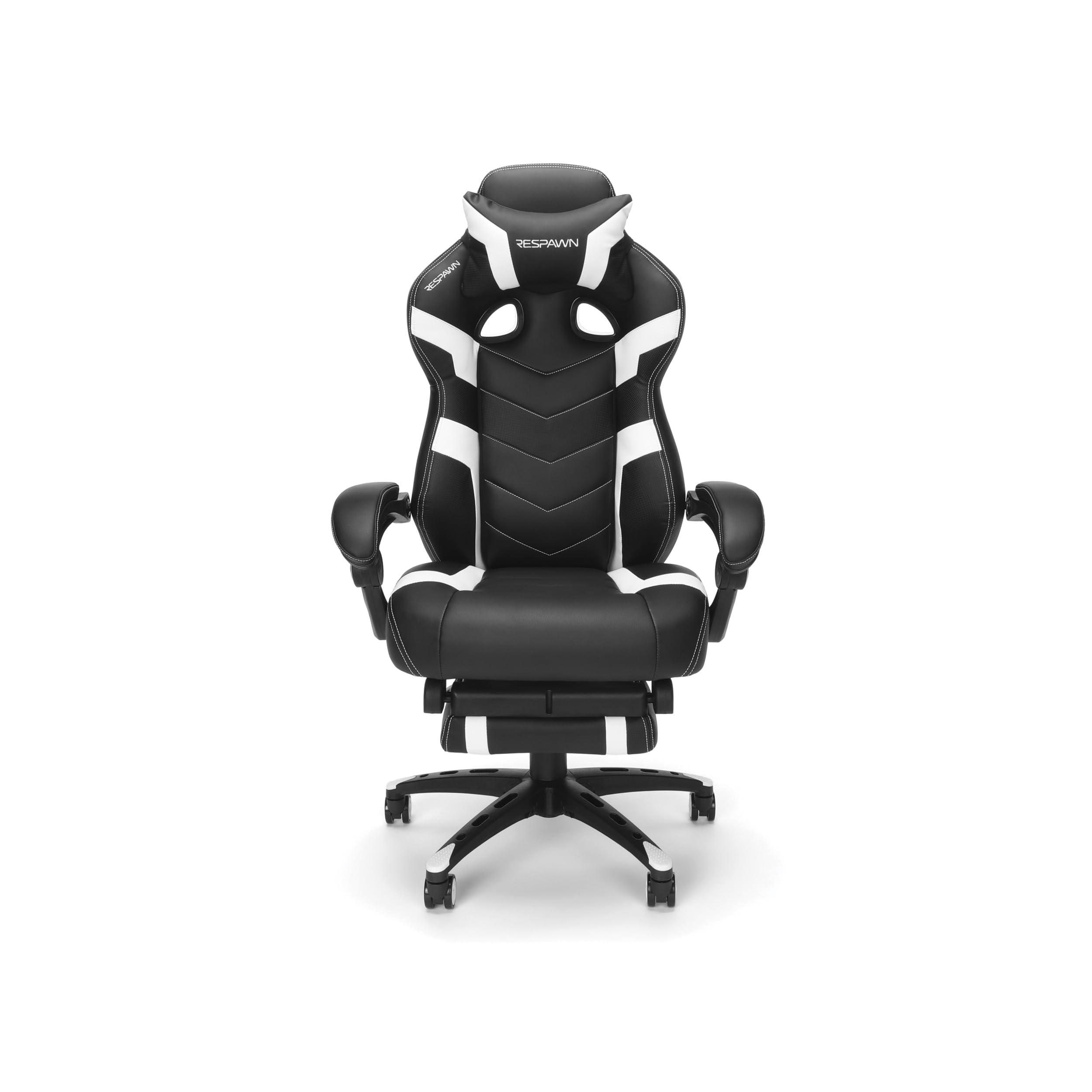 RESPAWN RESPAWN 110 Ergonomic Gaming Chair with Footrest Recliner - Racing Style High Back PC Computer Desk Office Chair - 360 Swivel, Adjustable Lumbar Support, Headrest Pillow, Padded Armrests - 2021 White