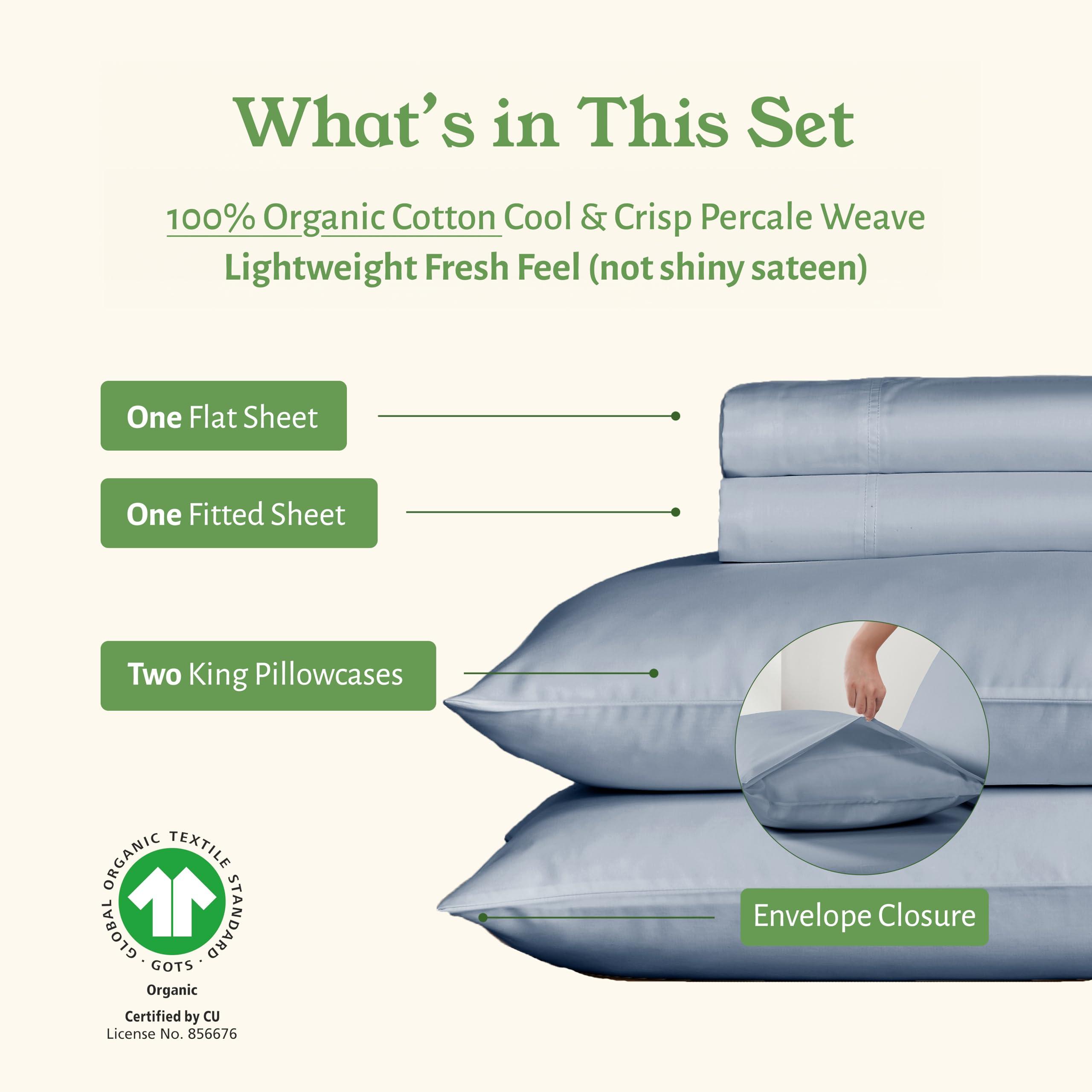 California Design Den California Design Den 100% Organic Cotton King Size Sheet Set, Percale Sheets, Deep Pocket King Sheets, GOTS Certified Luxury Sheets, King Size Cotton Bed Sheets, Blue Hydrangea Sheets