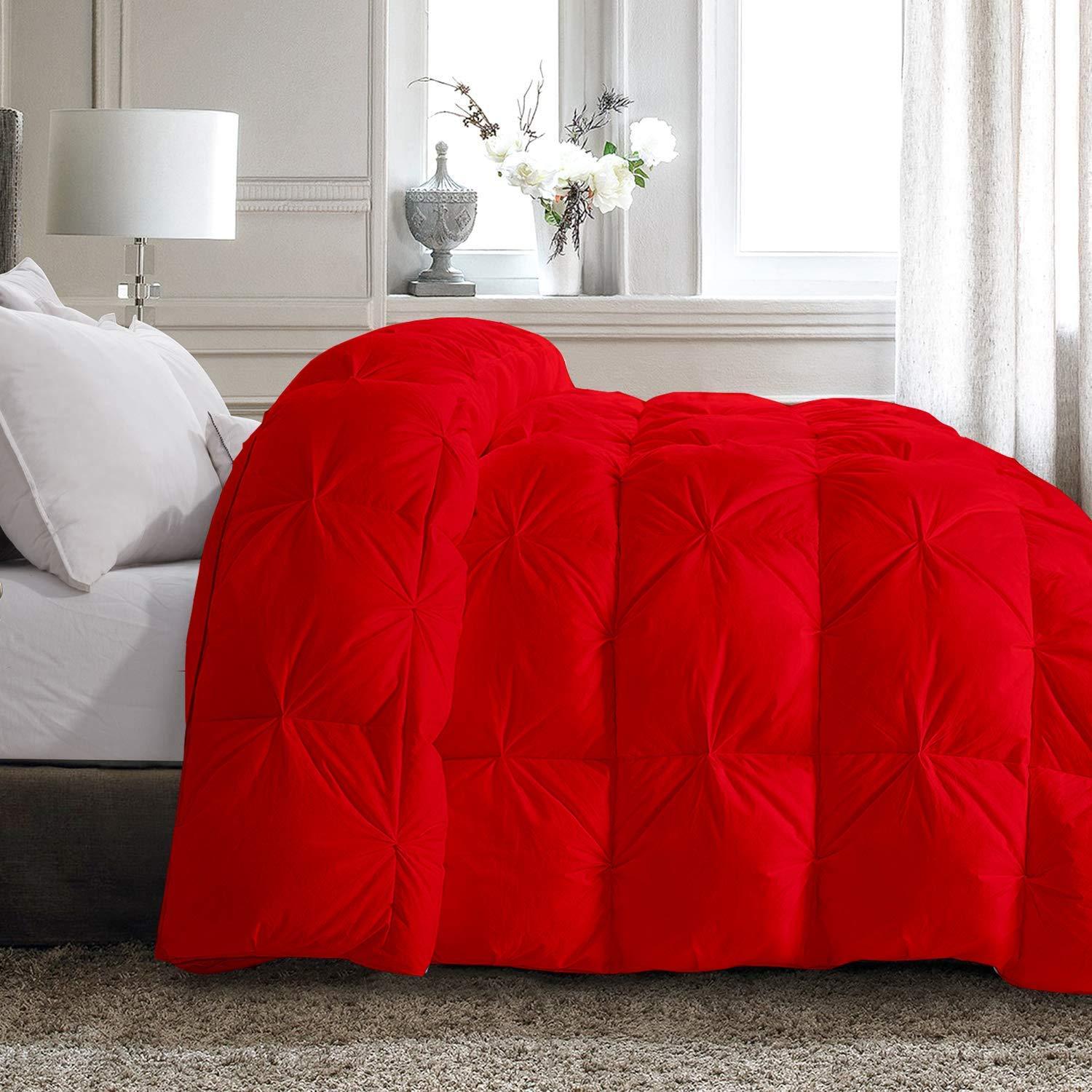 Bedding Bross Soft 1000 Series Pinch Quilt 500 GSM Red Down 5 Pieces Pinch Pleated Alaska King Comforter Set (Comforter + 4 Pillowcases) Egyptian Cotton Bedding Set