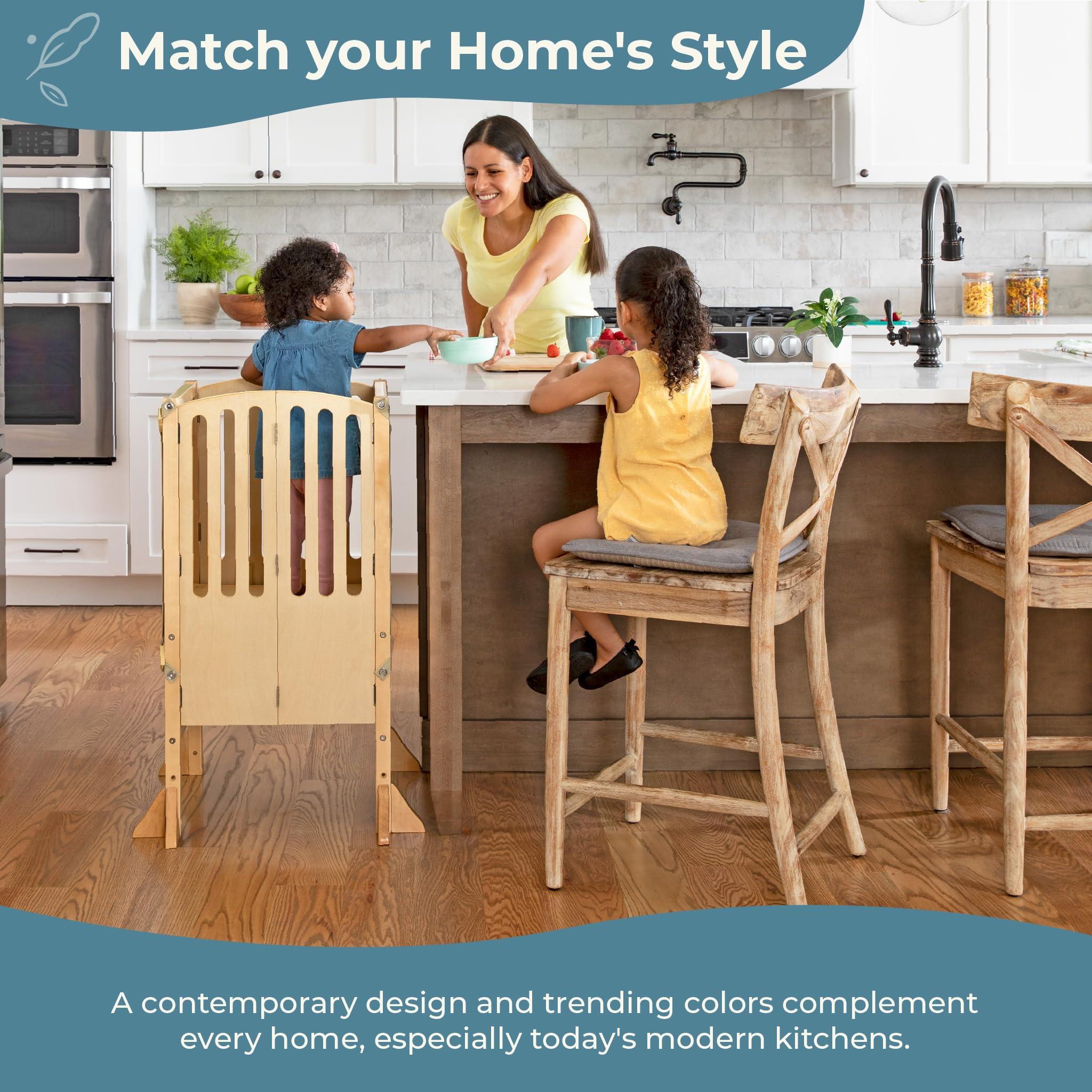 Guidecraft Guidecraft Contemporary Kitchen Helper Toddler Tower - Limited Edition Pink. Original Folding Montessori Learning Step Stool with Safety Nets