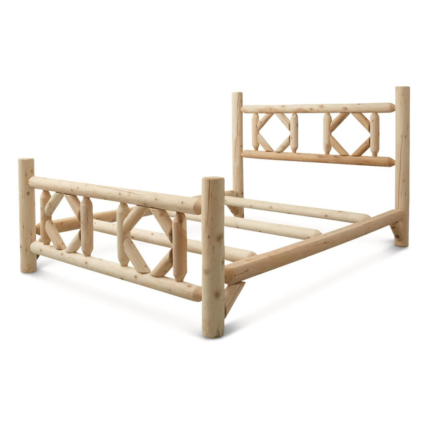 CASTLECREEK CASTLECREEK Diamond Cedar Log Bed Frame, Rustic Natural Wood King Bed Frame with Headboard