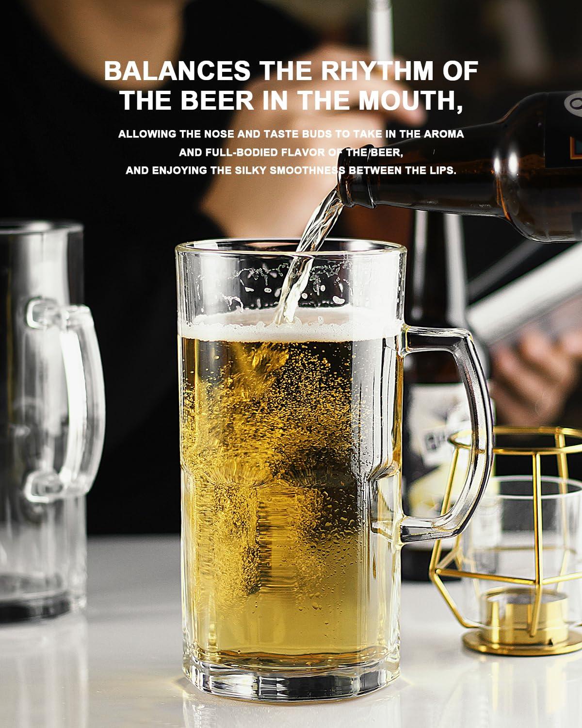 LUXU 38 OZ Beer Mugs,Heavy Large Beer Glasses with Handle,Classic Beer Mug glasses,Style Extra Large Glass Beer Stein Super Mug