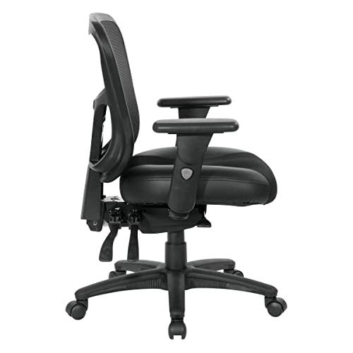 Office Star Office Star ProGrid Breathable High Back Manager's Chair with Leather and Mesh Seat, Adjustable Height and Arms, Dual Function Control, and 360 Degree Swivel, Black