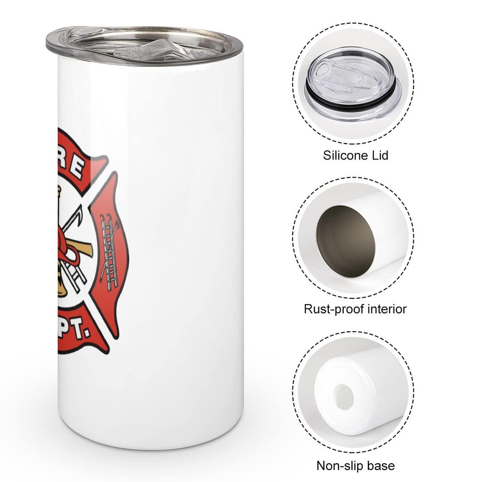 Bagea-Ka Bagea-Ka Firefighter Fire DEPT. Logo Rescue Pattern Tumbler Cup with Lid Stainless Steel Straight Skinny Insulated Travel Coffee Mug for Men Women 10 Oz