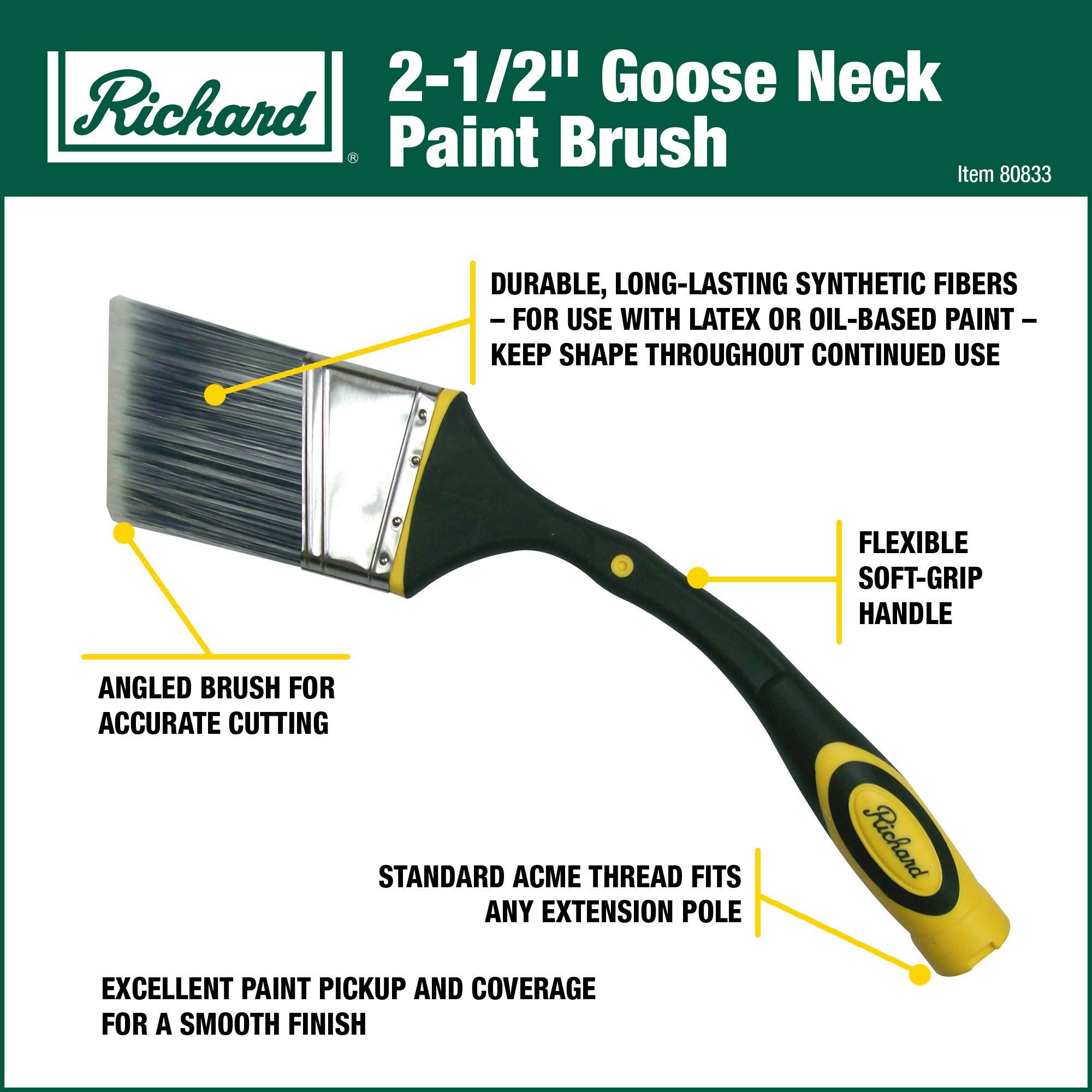 Richard Richard 80833 Goose Neck Angular Paint Brush with Flexible Soft Grip Handle, 2-1/2"