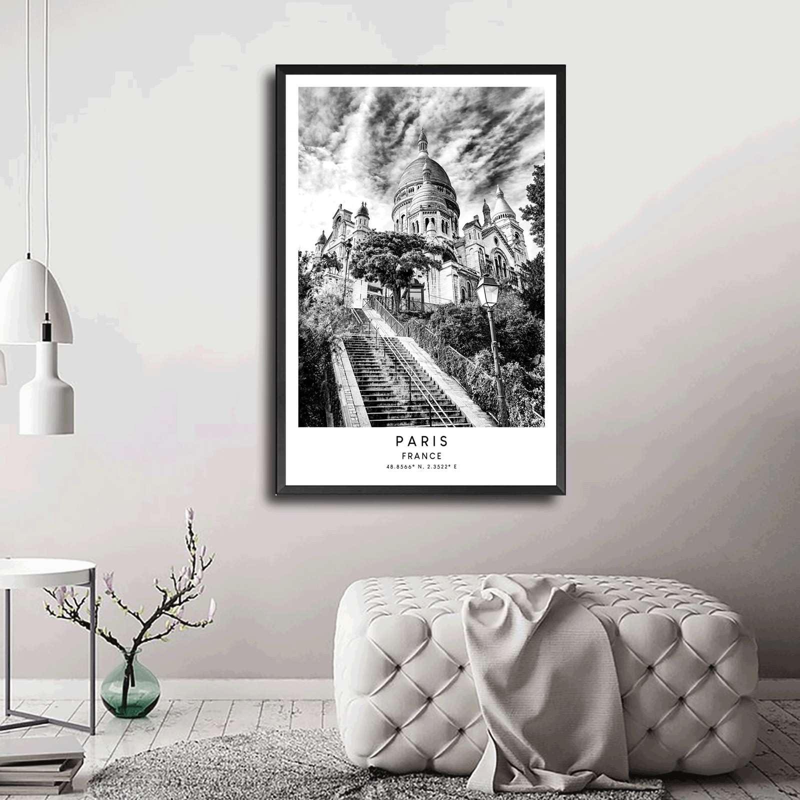 GHTYER Canvas Art Prints Paris Travel Print Paris Wall Art Black And White Paris Poster Minimalist Paris City Pint ParisLiving Room , Modern Art Decoration for Bedroom, Dining Room, Office 16x24inch Metal Frame