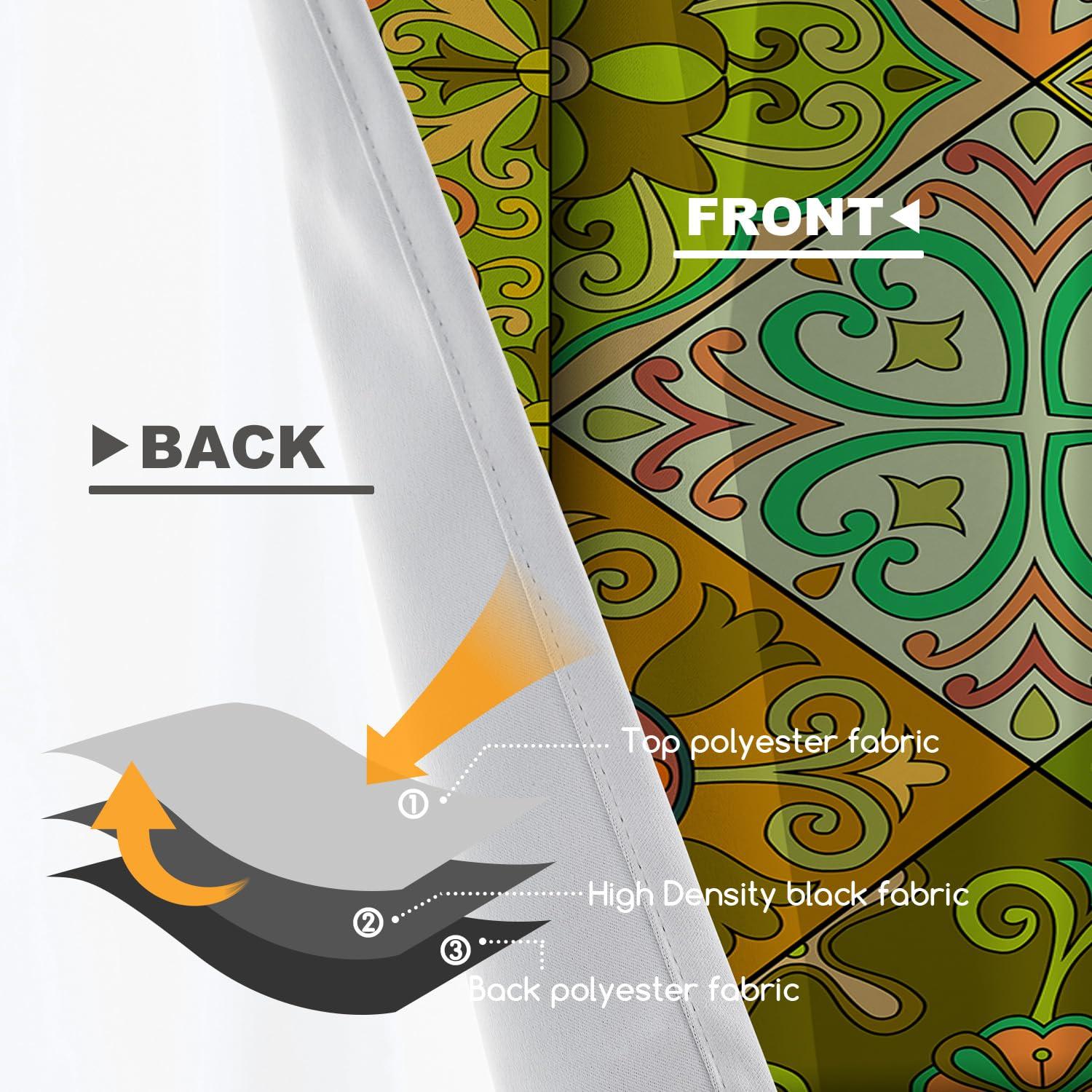 Shrahala Shrahala Olive Green Mexican Pattern with Tiles Kitchen Valances, Abstract Half Window Curtain Window Treatment Multilayer Polyester Blackout for Living Room Bathroom 2 Pack 52 x 16 in