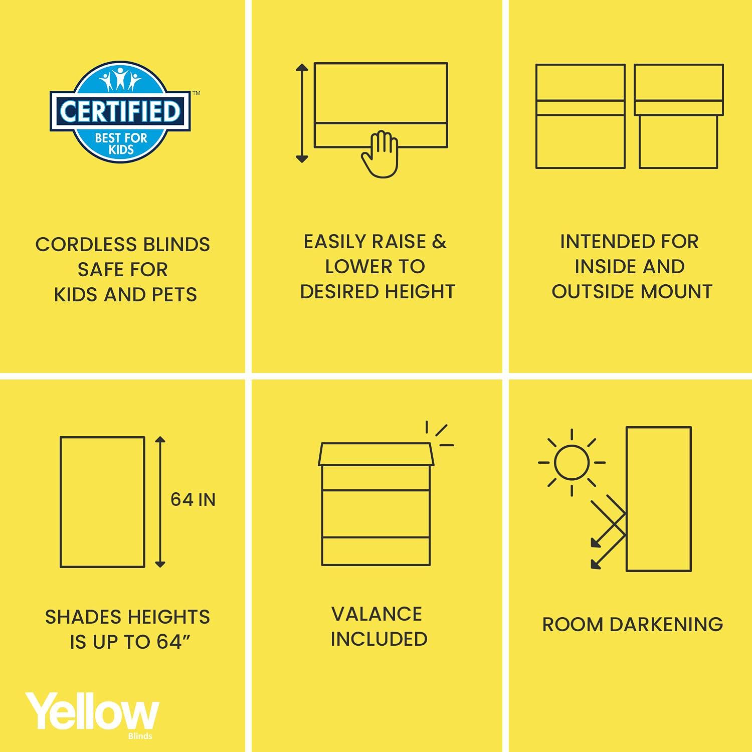 YELLOW BLINDS Cordless Roman Shades for Windows, 100% Blackout Linen Fabric Window Blind Treatment, UV Blocking, Energy Efficient and Privacy Protection, 47 x 64, Doheny Mushroom by YELLOW BLINDS