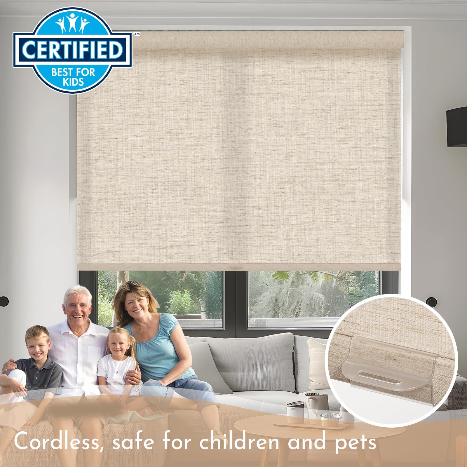 Persilux Persilux Light Filtering Roller Shades for Windows,Cordless,Linen Fabric,Roller Blinds,Thermal Insulated Fabric UV Protection Shades for Home,Office,Bedroom,door,Light Filtering-beige,30" W X 56" H