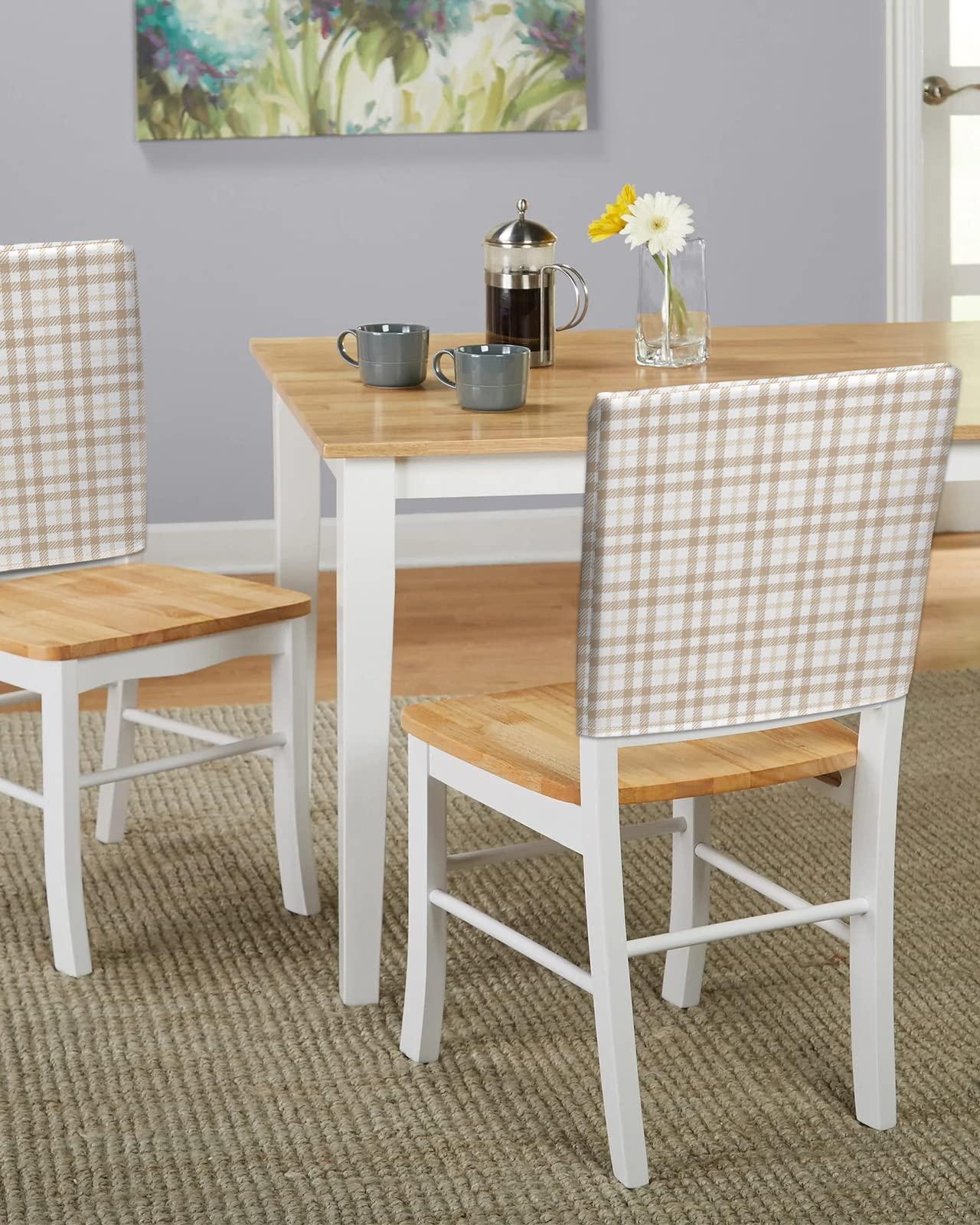 Savannan Savannan Dining Chair Back Covers, Autumn Farmhouse Light Brown Gingham Buffalo Check Plaid Chair Covers Chair Slipcovers Protective Covers for Holiday Party Festival Decoration, Set of 8