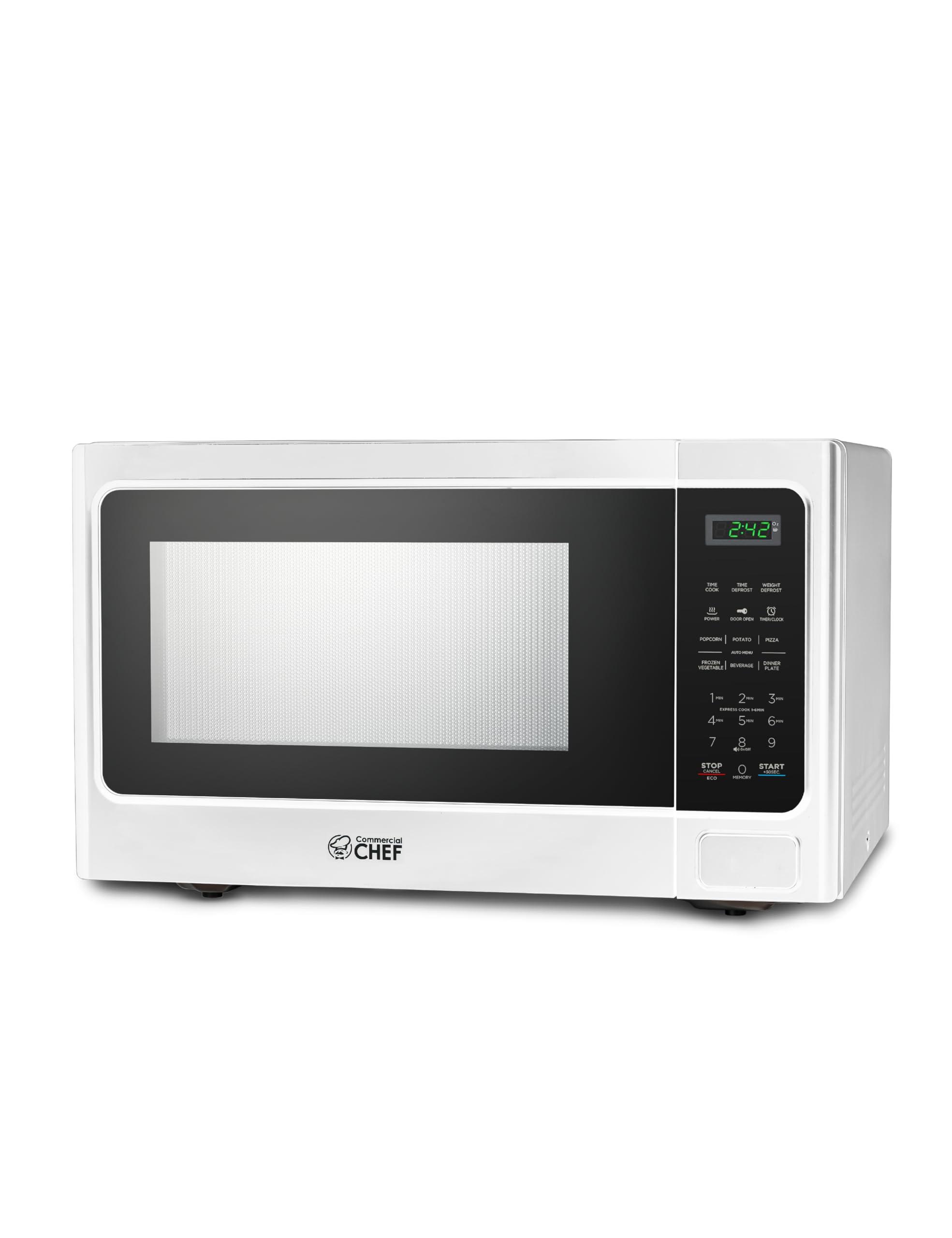 Commercial CHEF COMMERCIAL CHEF Microwave 1.3 Cu Ft with 10 Power Levels, Microwave with Push Button Door Lock, 1000W Countertop Microwave with Timer and Digital Controls, White