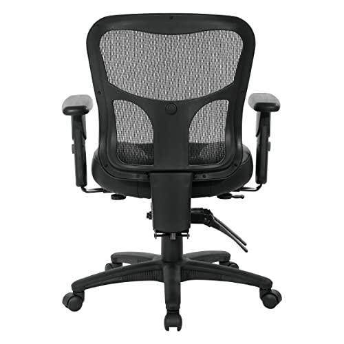 Office Star Office Star ProGrid Breathable High Back Manager's Chair with Leather and Mesh Seat, Adjustable Height and Arms, Dual Function Control, and 360 Degree Swivel, Black