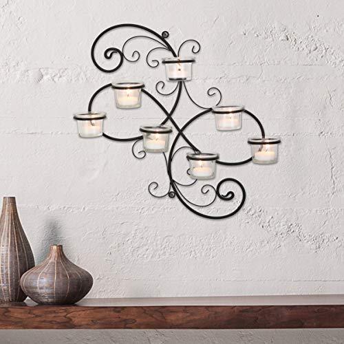Stonebriar Stonebriar BR-CN-5387A Decorative Black Scrolled Ivy Metal Tea Light Candle Holder Hanging Wall Sconce, 7-tealight