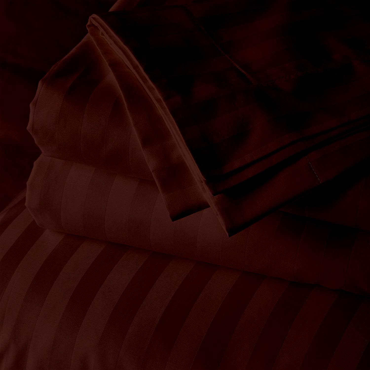 NeemKaroli Top Split Cal King Sheets Sets For Adjustable Bed-Flex Head King Sheets Sets for Adjustable Beds-Half Split Sheets-28 inches Split Top California King Sheets-Cotton Top Split Sheets(Chocolate Stripe)